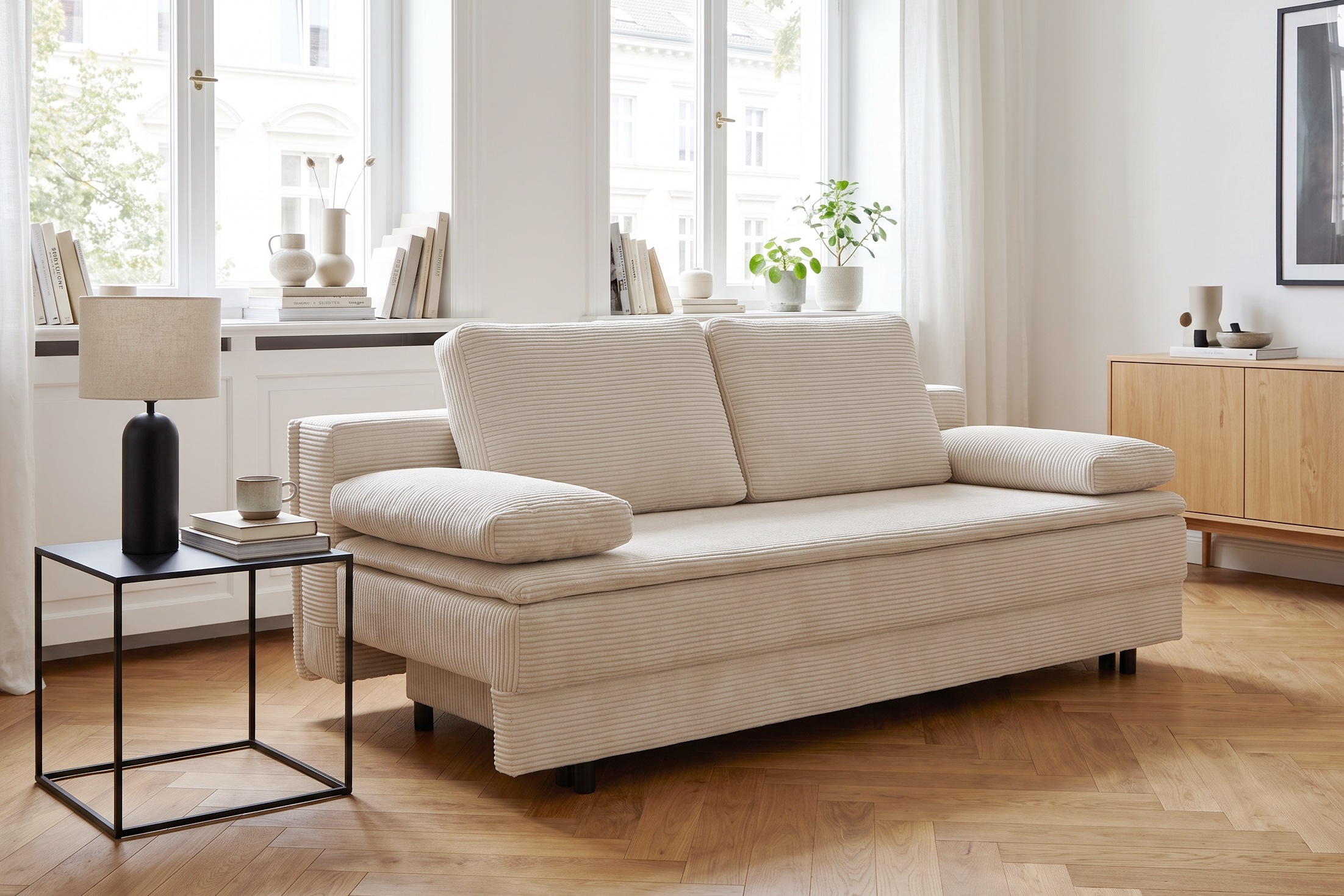 OTTO home Schlafsofa »JANNIKO Cord, Breite: 193 cm, Liegefläche 124x193 cm, softer Cord« mit Bettfunktion & Bettkasten