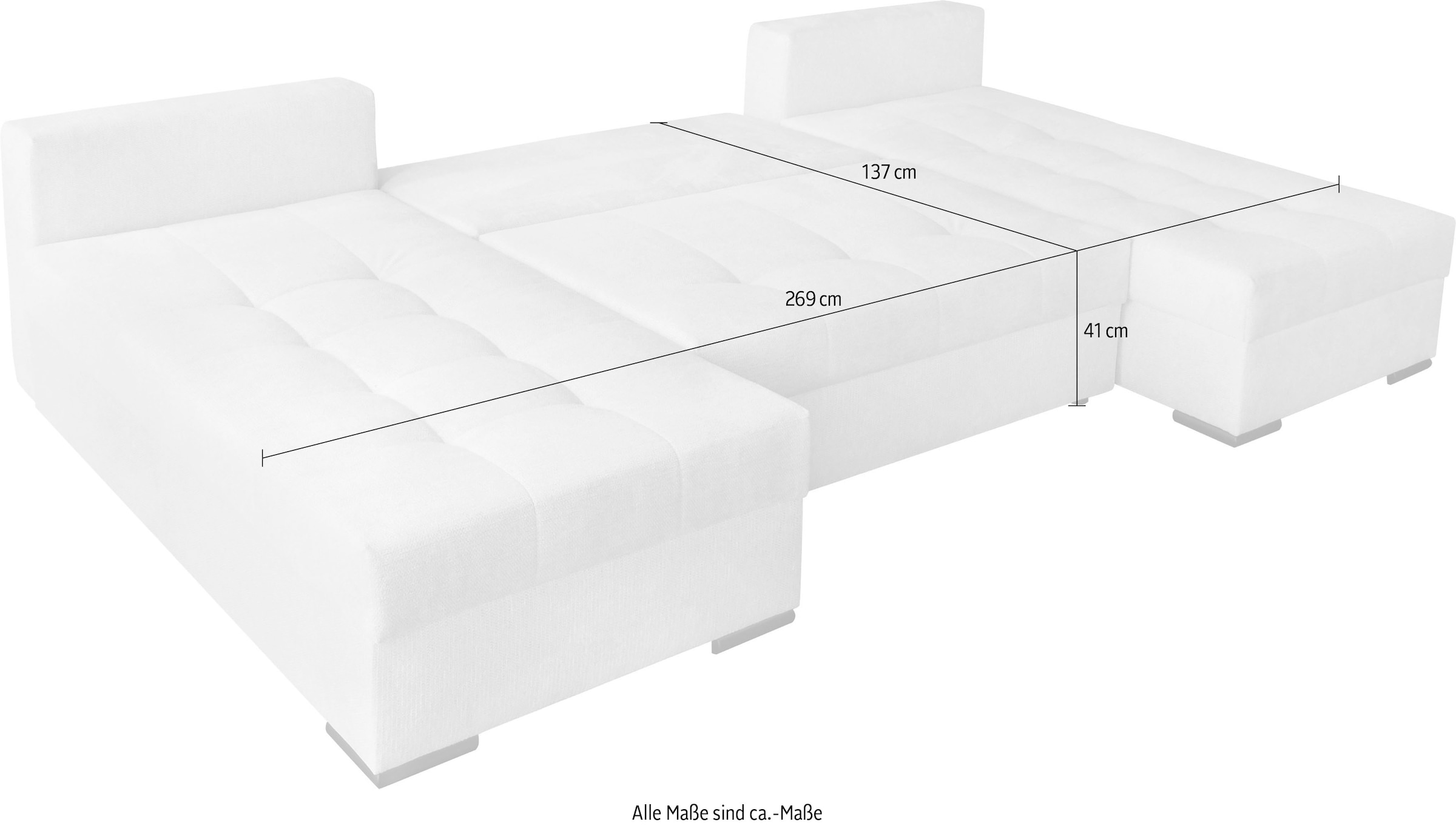 OTTO home Wohnlandschaft »Home System U-Form, von B: 269-352 cm wählbar, 6 Varianten zur Auswahl« mit Bettfunktion, Bettkasten & Zierkissen, Federkern