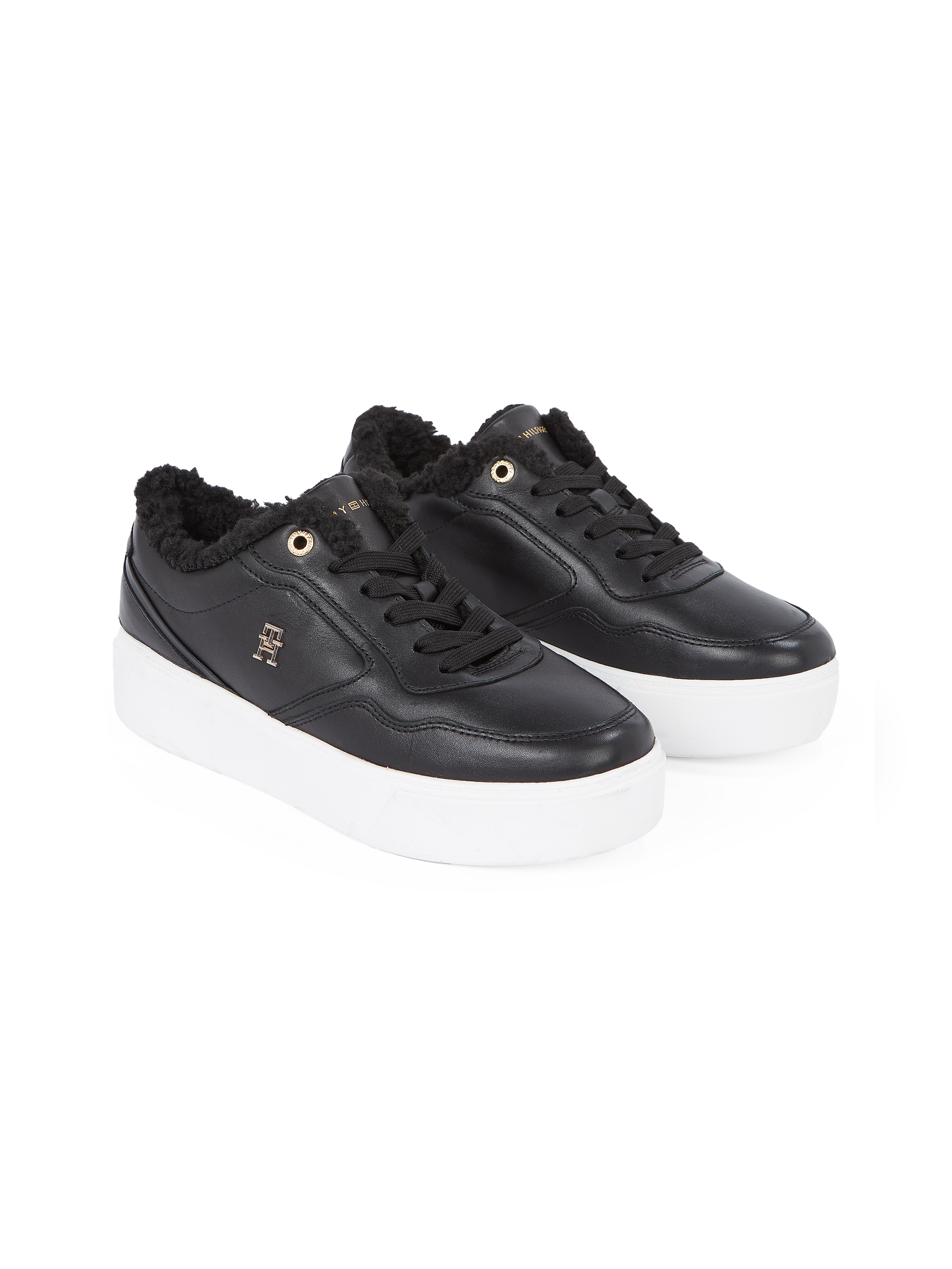 Tommy Hilfiger Plateausneaker »ESSENTIAL PLATFORM SNEAKER FUR«, Freizeitschuh, Halbschuh, Schnürschuh mit seitlichem TH-Logo