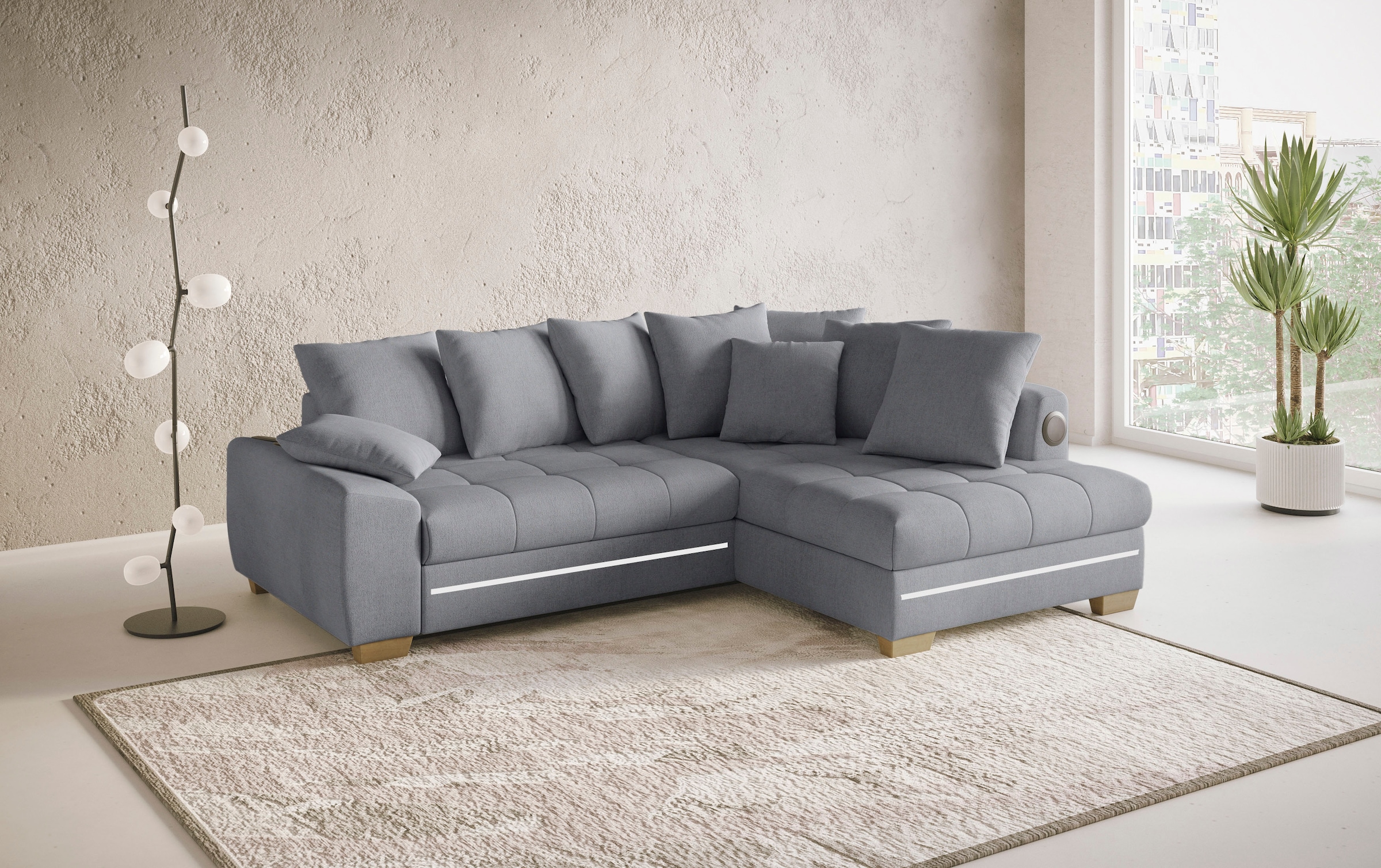 Mr. Couch Ecksofa »Nikita II, L-Form«, mit Kaltschaum, RGB-LED, Soundsystem, wahlweise mit Bett, Bettkasten