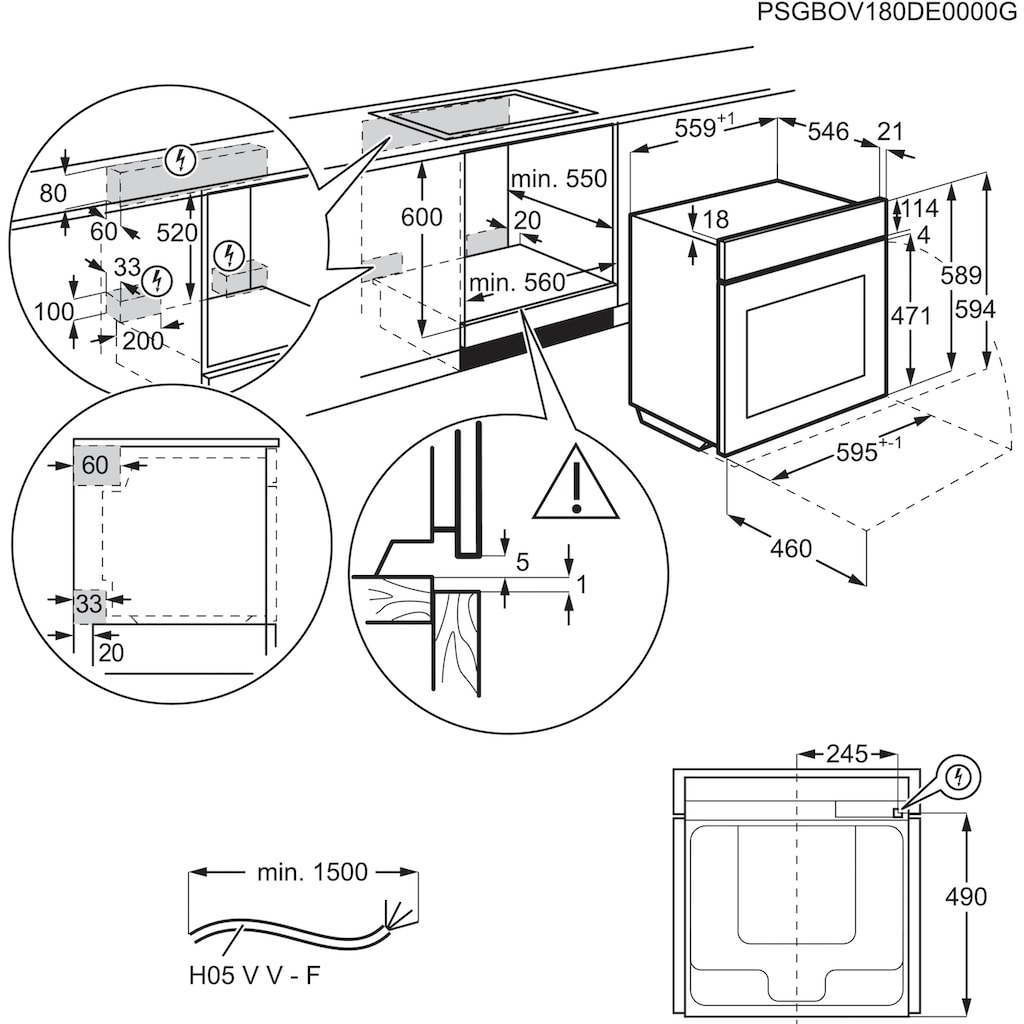 AEG Einbaubackofen »BEB355020M 944 188 402«, 6000, BEB355020M 944 188 402, mit 1-fach-Teleskopauszug, Aqua-Reinigungsfunktion