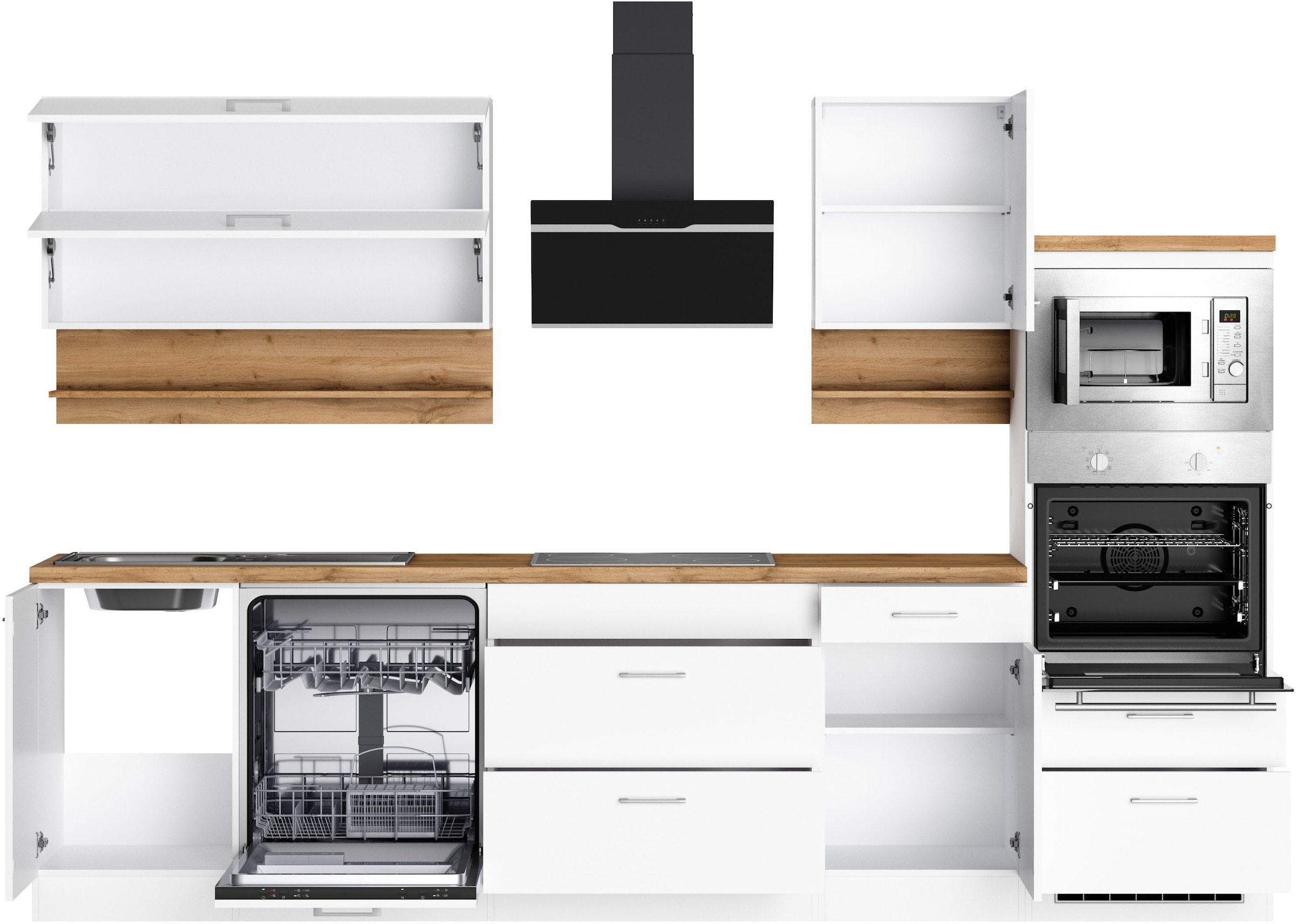 KOCHSTATION Küchenzeile »KS-Milan« 300 cm breit, viel Stauraum, wahlweise mit E-Geräten
