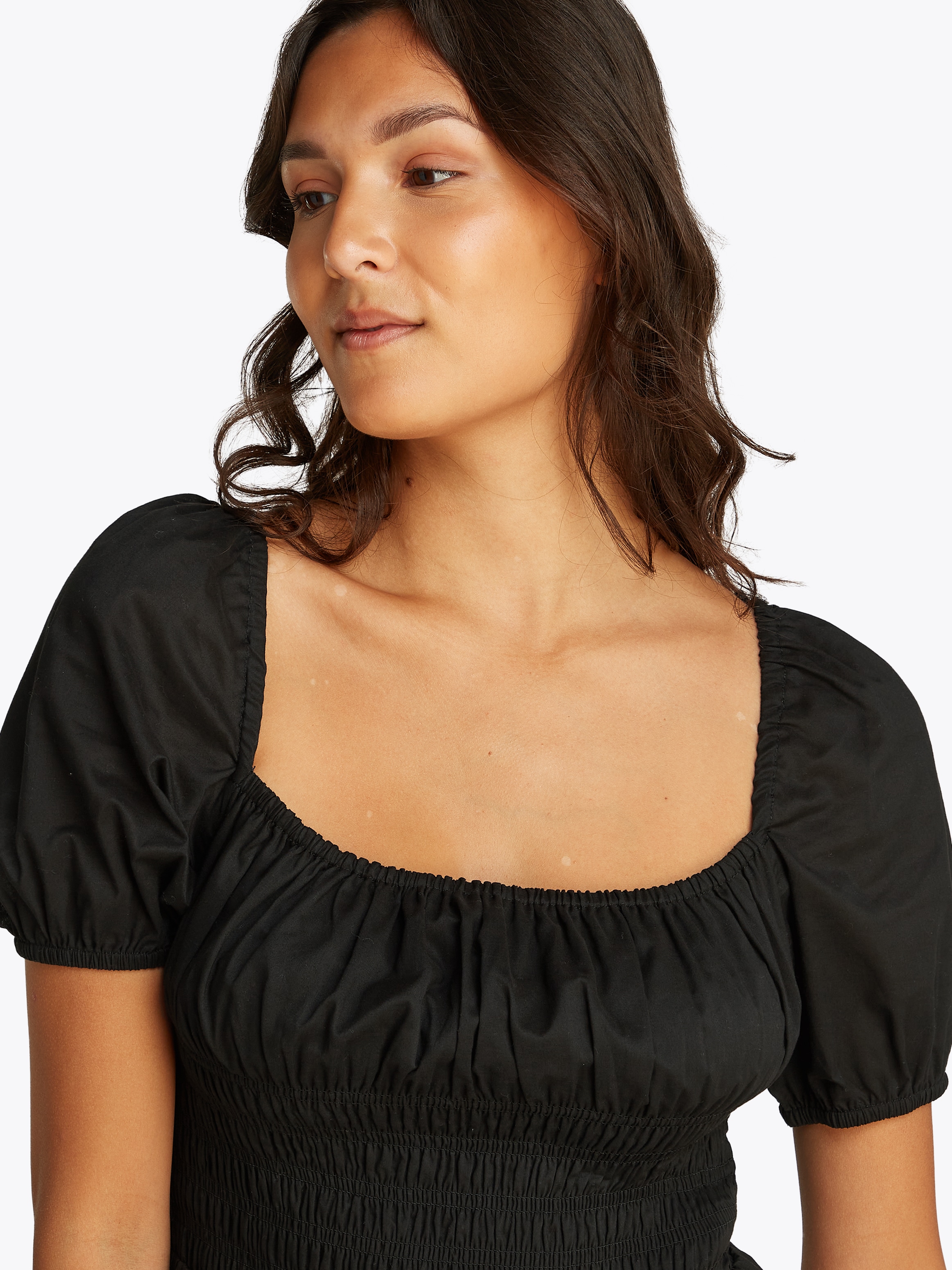 Tommy Jeans Babydollkleid »TJW COTTON VOILE MINI DRESS EXT«, in Mini-Länge, mit Raffungen