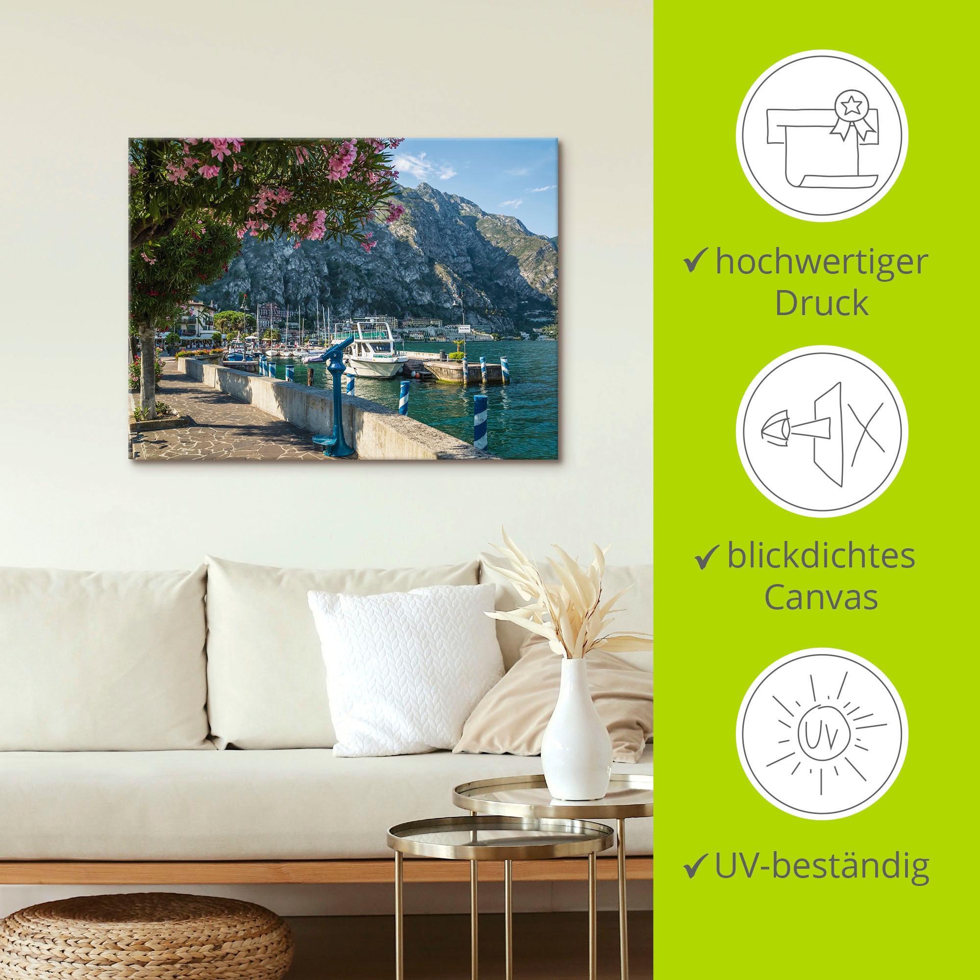 Artland Leinwandbild »Gardasee Hafen Limone sul Garda I« Europa 1 Stk. tlg. auf Holzrahmen gespannt