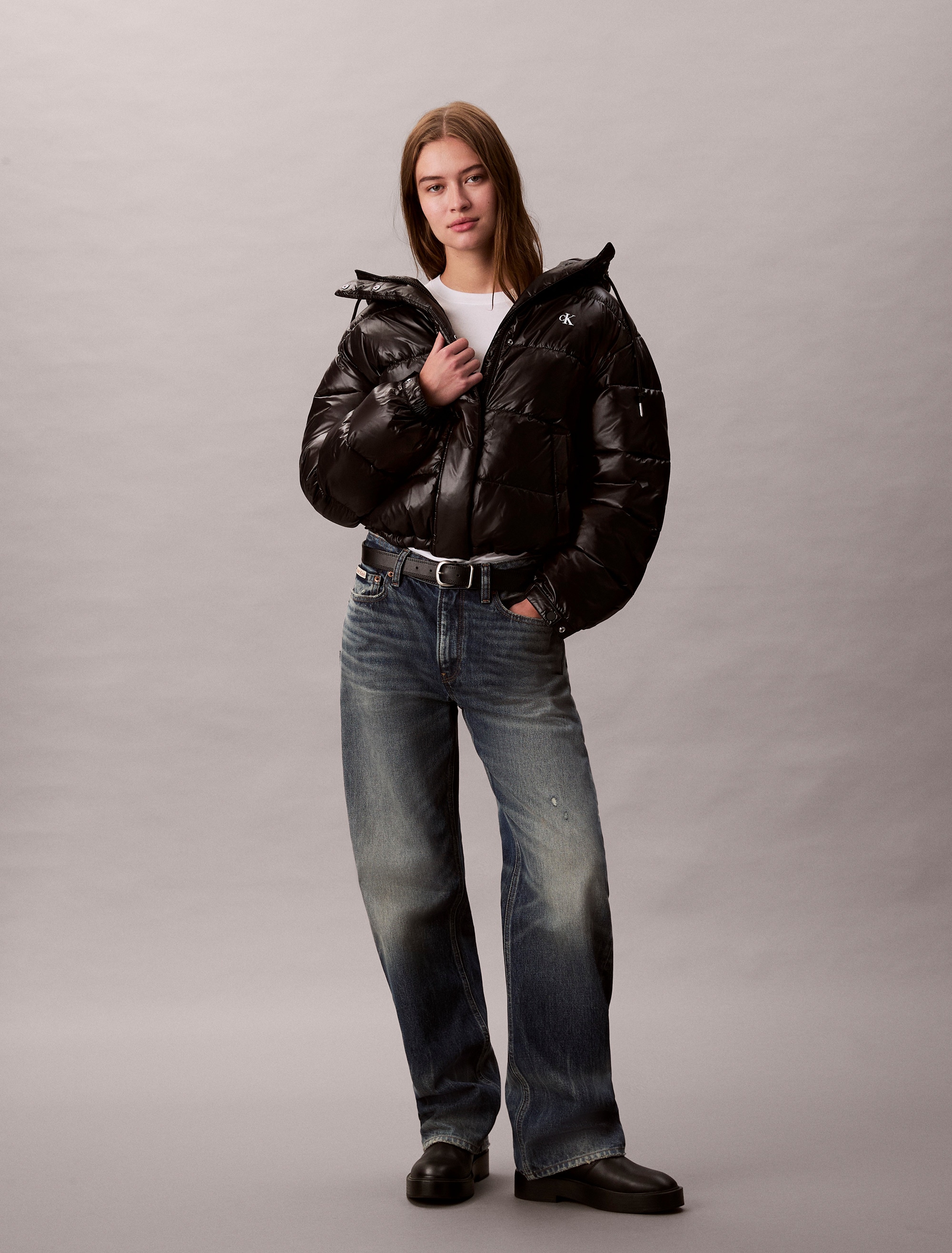 Calvin Klein Jeans Steppjacke »SHINE PUFFER« mit Kapuze regular fit, mit Kapuze, glänzendes Material