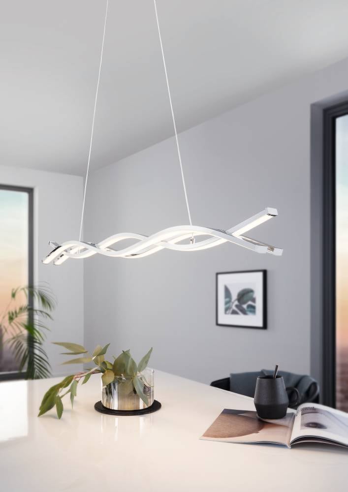 EGLO Hängeleuchte »LASANA 2 Hängelampe, chrom, weiß, Pendelleuchte, 3-flammig, modern« LED-Board Warmweiß Wohnzimmer, Esszimmer, minimalistisch, geschwungene Bauform, 120x100cm