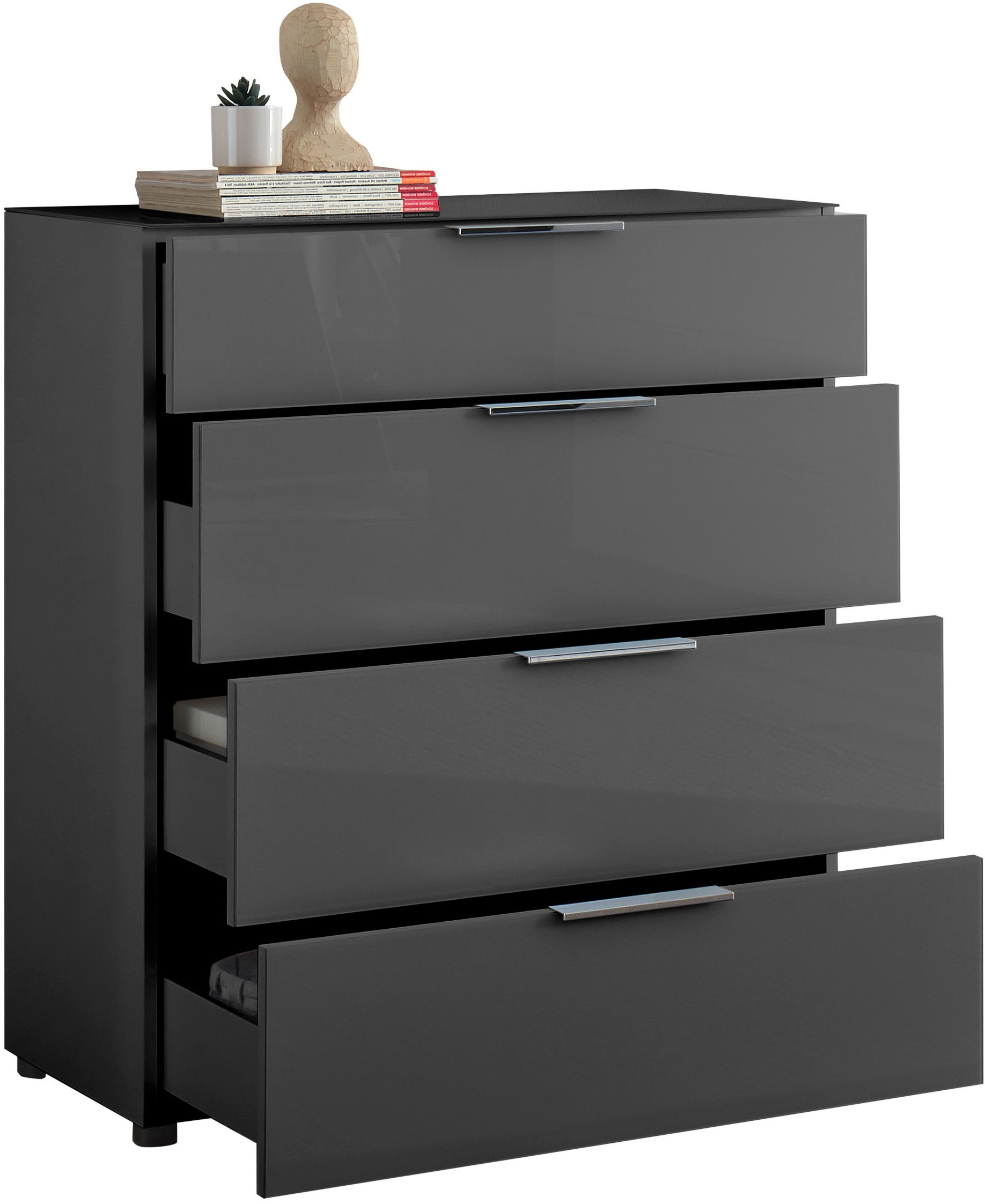 HBZ Kommode »Santorin Mehrzweckschrank mit Schubkästen, BxHxT 90x99x40 cm« 1 Stk. tlg. Mit 4 Schubkästen mit Softclose, Glasfront und Glasoberboden