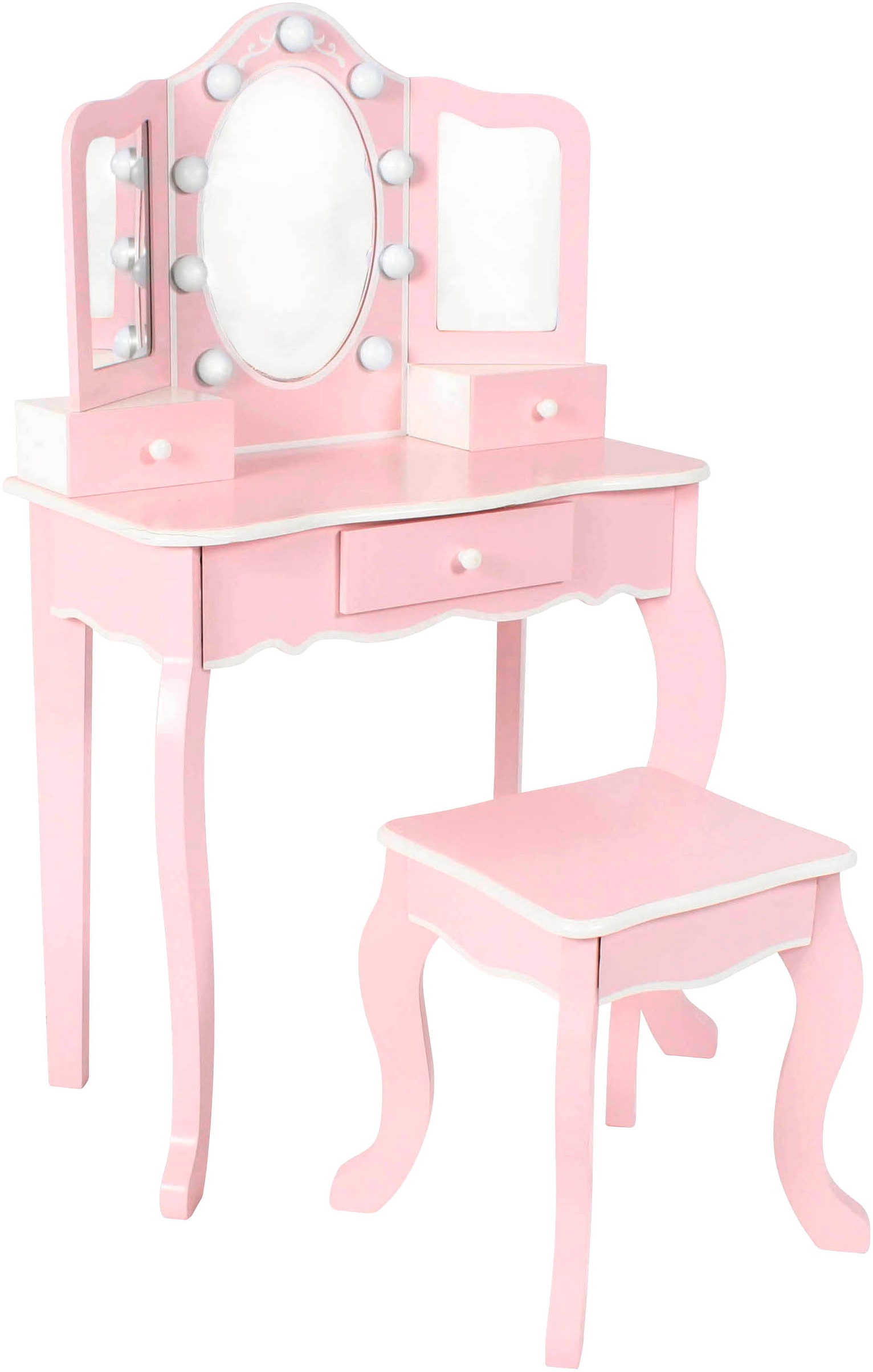 CHIC2000 Schminktisch »pastellrosa«, mit großen LED-Lichter rund um den Spiegel und Hocker