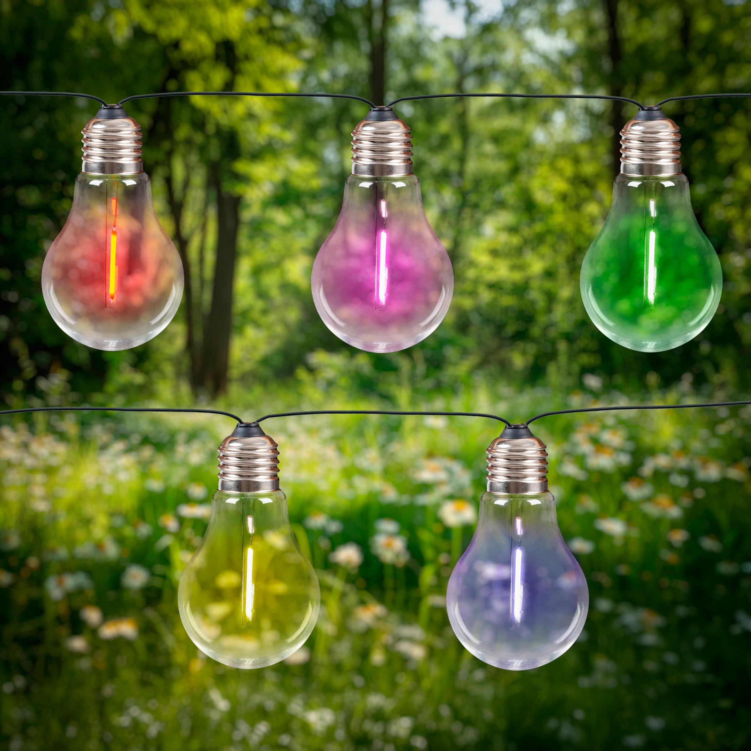 näve LED-Lichterkette »Linda« 10 Stk.-flammig Solar, 10 Glühbirnen klar, RGB-LED, Dämmerungssensor, Zuleitung 180cm