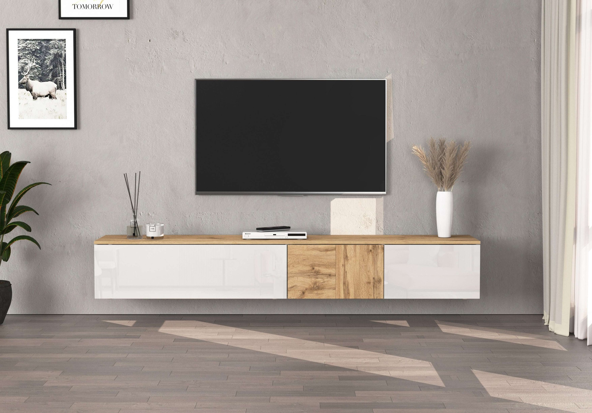 OTTO home Lowboard »ISEO, TV-Kommode,TV-Möbel,TV-Bank, 3 Fächer, Breite 200 cm« 1 Stk. tlg. stehend/hängend, 1 Klappe, 2 Türen Hochglanz lackiert, Made in Italy