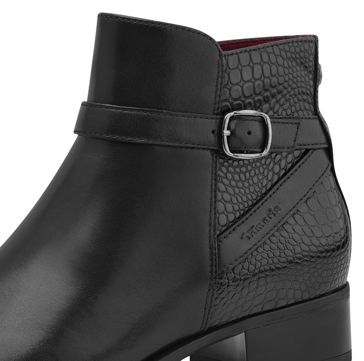 Tamaris Stiefelette, Blockabsatz, Businessschuh, Boots mit Zierschnalle und Logoprägung