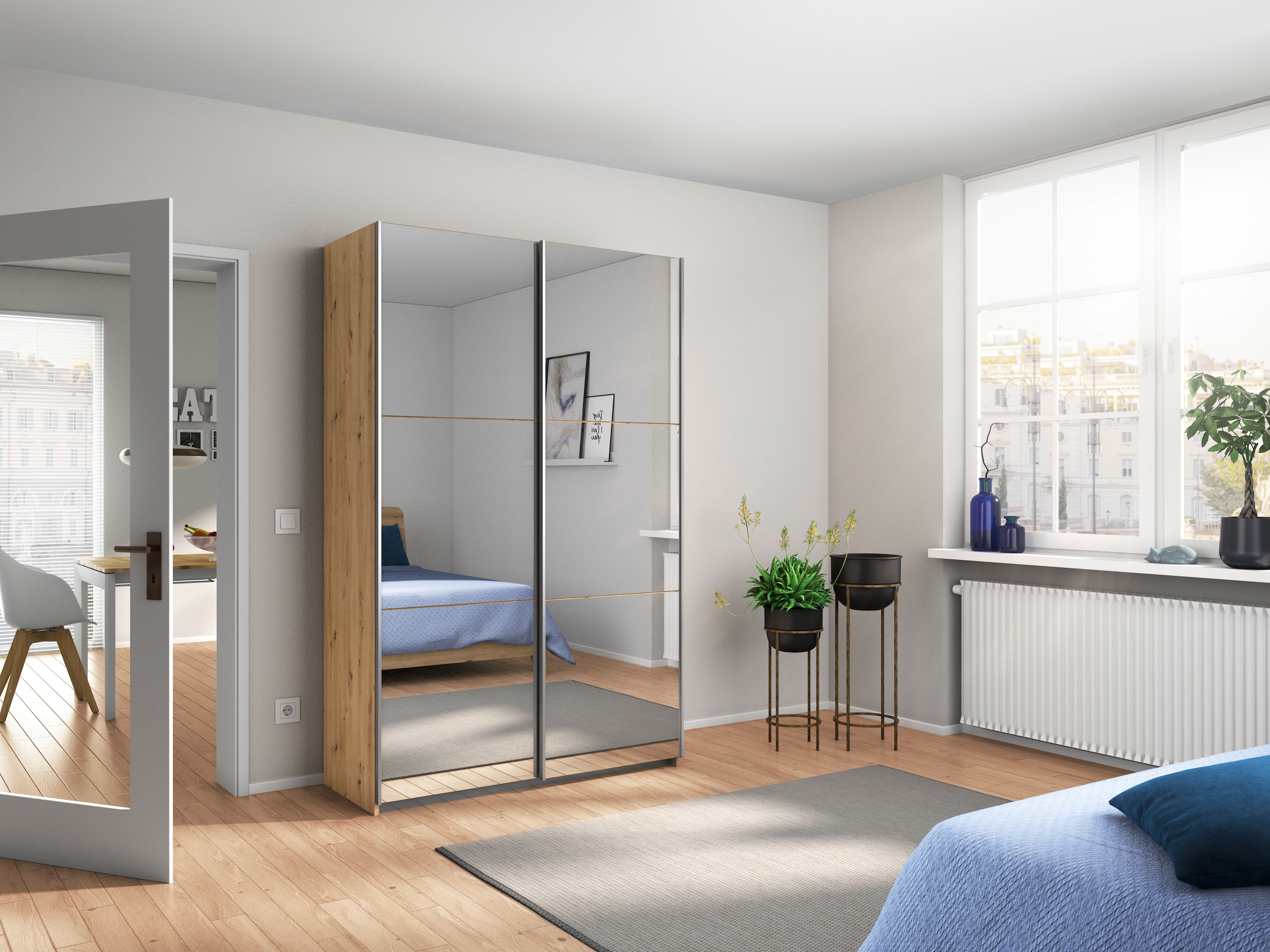 rauch Schwebetürenschrank »Kleiderschrank Schrank Garderobe REFLECT«, inkl. praktischer Innenausstattung mit viel Stauraum MADE IN GERMANY