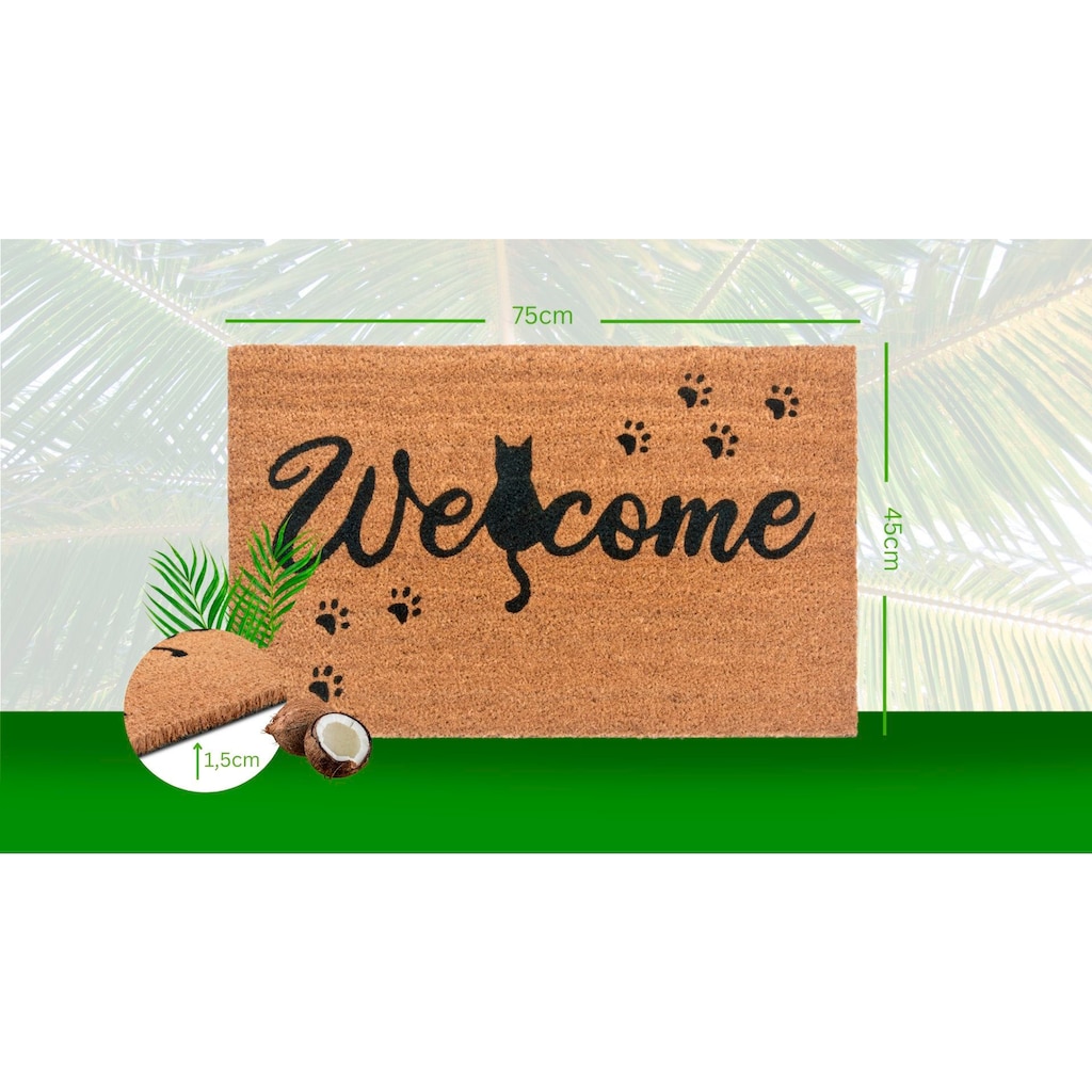 HANSE Home Fußmatte »Mix Mats Kokos Cat Paws Welcome«, rechteckig, Kokos, Schmutzfangmatte, Outdoor, Rutschfest, Innen, Kokosmatte, Flur