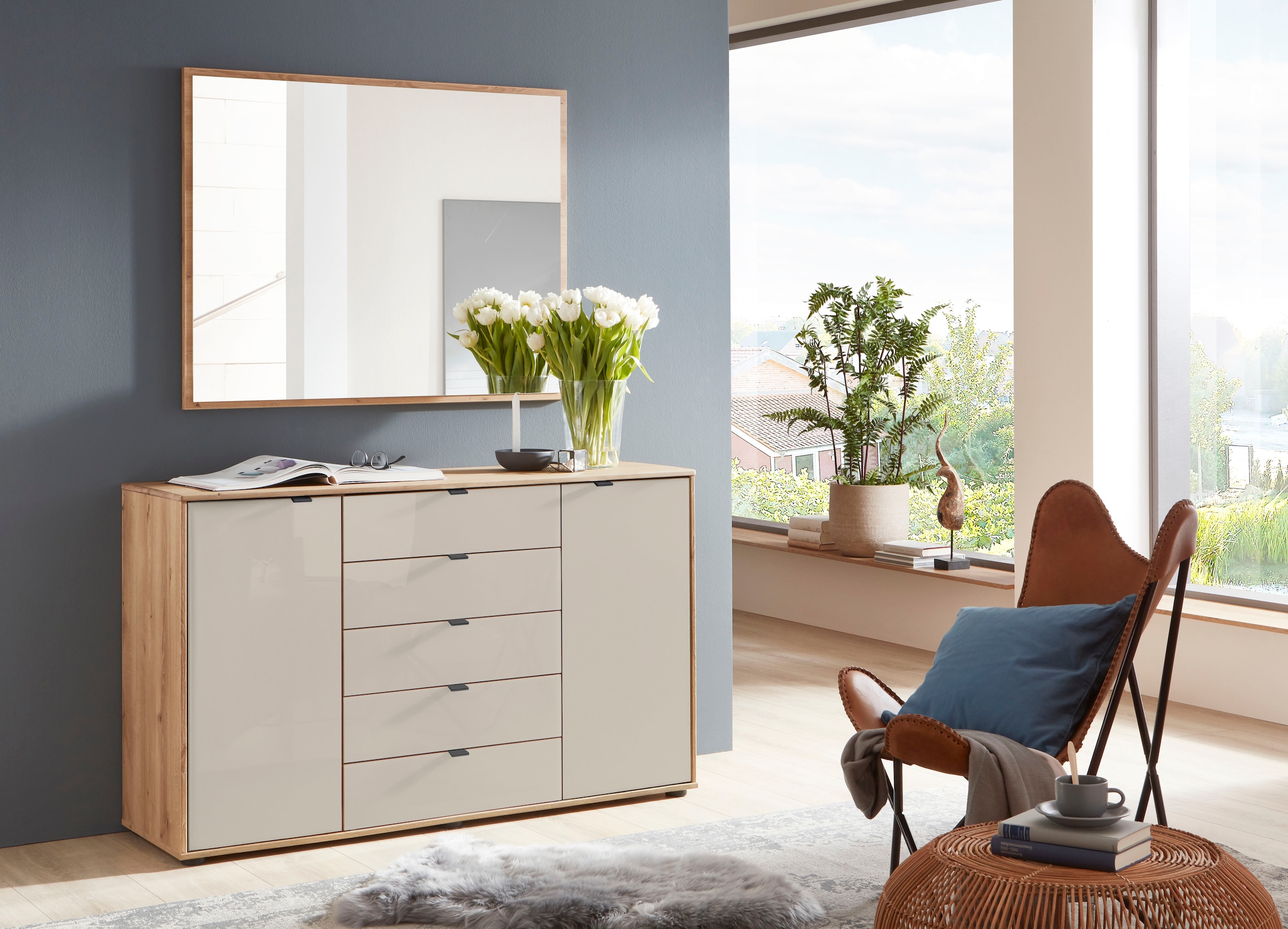 WIEMANN Kombikommode »Cardiff Sideboard, Wäscheschrank, teilmassiv Bianco-Eiche, Schubladen« Kommode 141x86x43 cm, braun, mit Dämpfung, MADE IN GERMANY,  verschiedenen Ausführungen, inklusive Einlegeböden