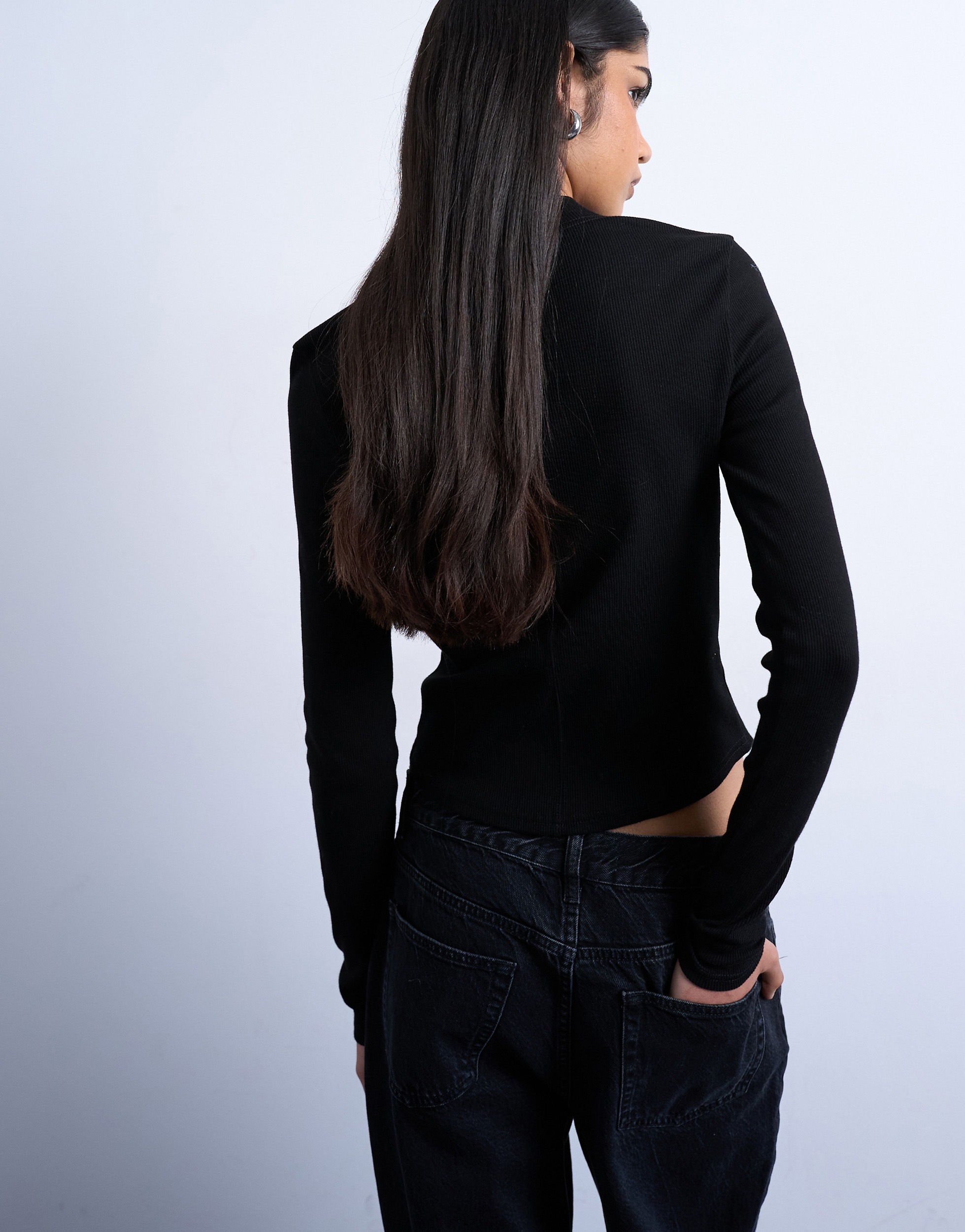 TOPSHOP Langarmshirt »TSBEA LS RIB CURVED HEM TOP JRS NOOS« Baumwollmischung, normal geschnitten