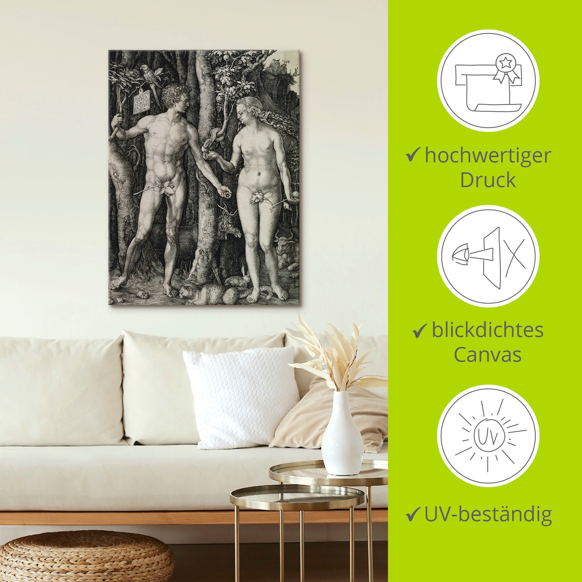 Artland Leinwandbild »Adam und Eva. 1504« Religion 1 Stk. tlg. auf Holzrahmen gespannt