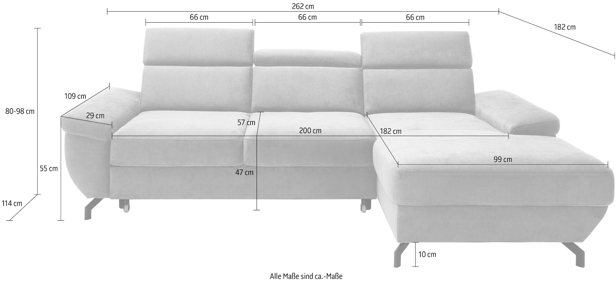 Rechnung auf Kopfteilen »Rima«, Ecksofa und Bettfunktion, TRENDMANUFAKTUR mit Bettkasten, bestellen Sitztiefenverstellung verstellbaren