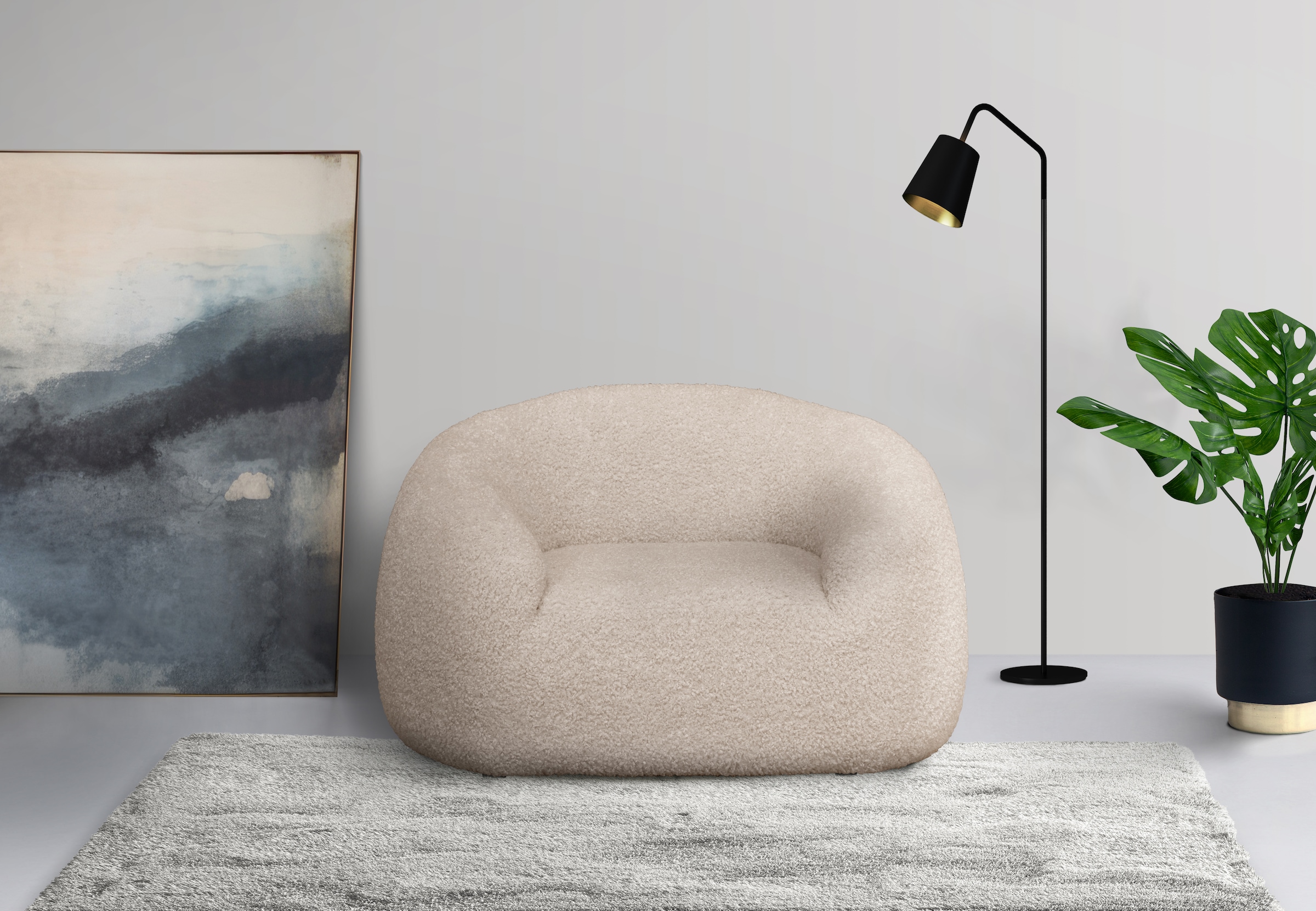 LeGer Home by Lena Gercke Sessel »YANI Relaxsessel, Loungesessel, Maße B/T/H: 127/96/76 cm«, organische Form, mit Wellenunterfederung, auch in Bouclé