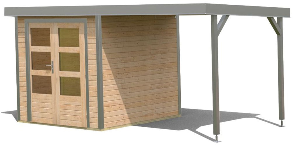 Karibu Gartenhaus »Jupiterino 2  SET, in verschiedenen Farben« inkl. Anbaudach, Made in Germany