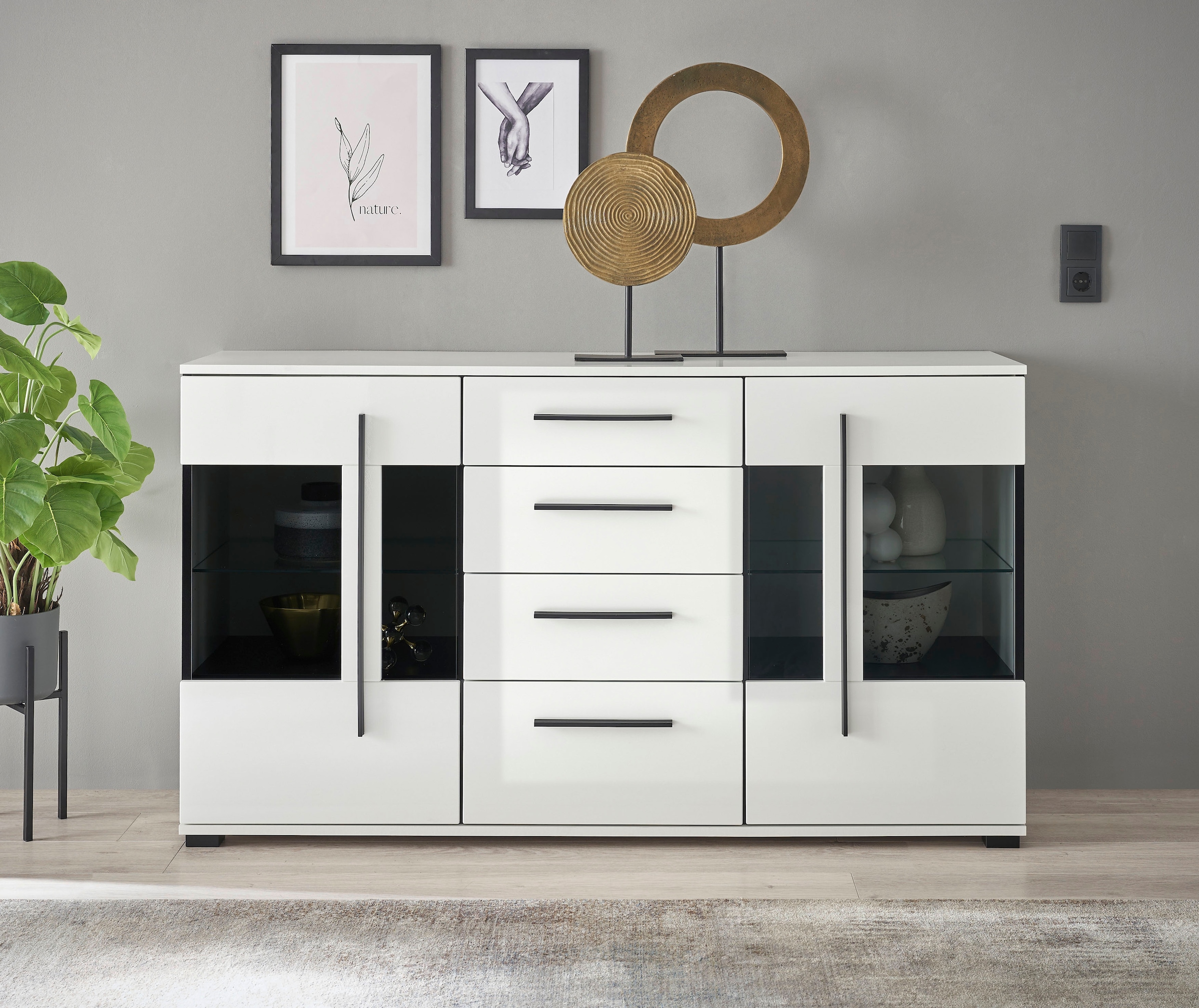 INOSIGN Sideboard »Cantara, moderner Schrank, Kommode in Eiche Evoke oder weiß«, schwarze Stangengriffe, ausreichend Stauraum, vielseitig einsetzbar