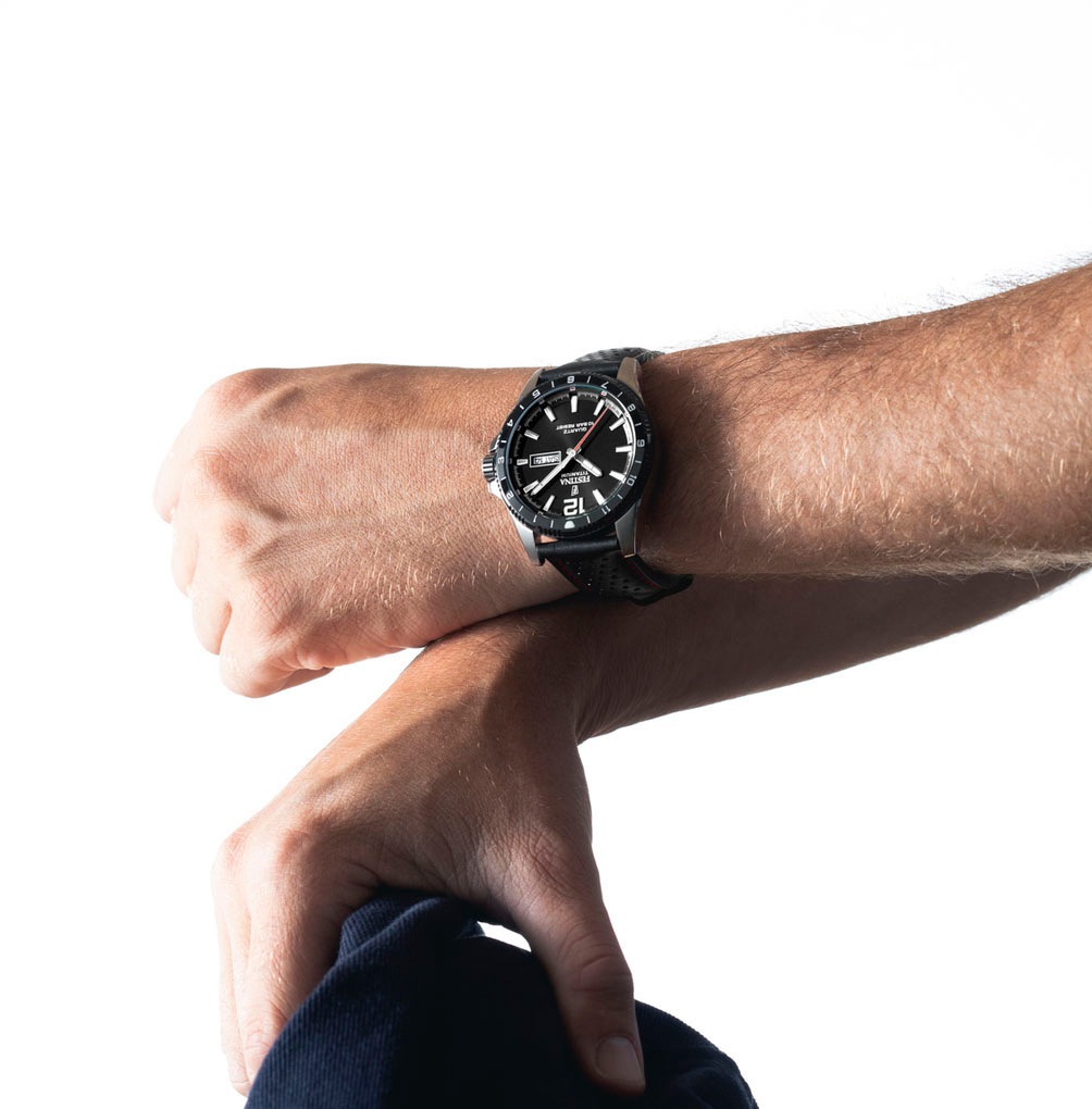 Festina Quarzuhr »Calendario Titanium«, Armbanduhr, Herrenuhr, Lederarmband, analog, Tag, Wochentag