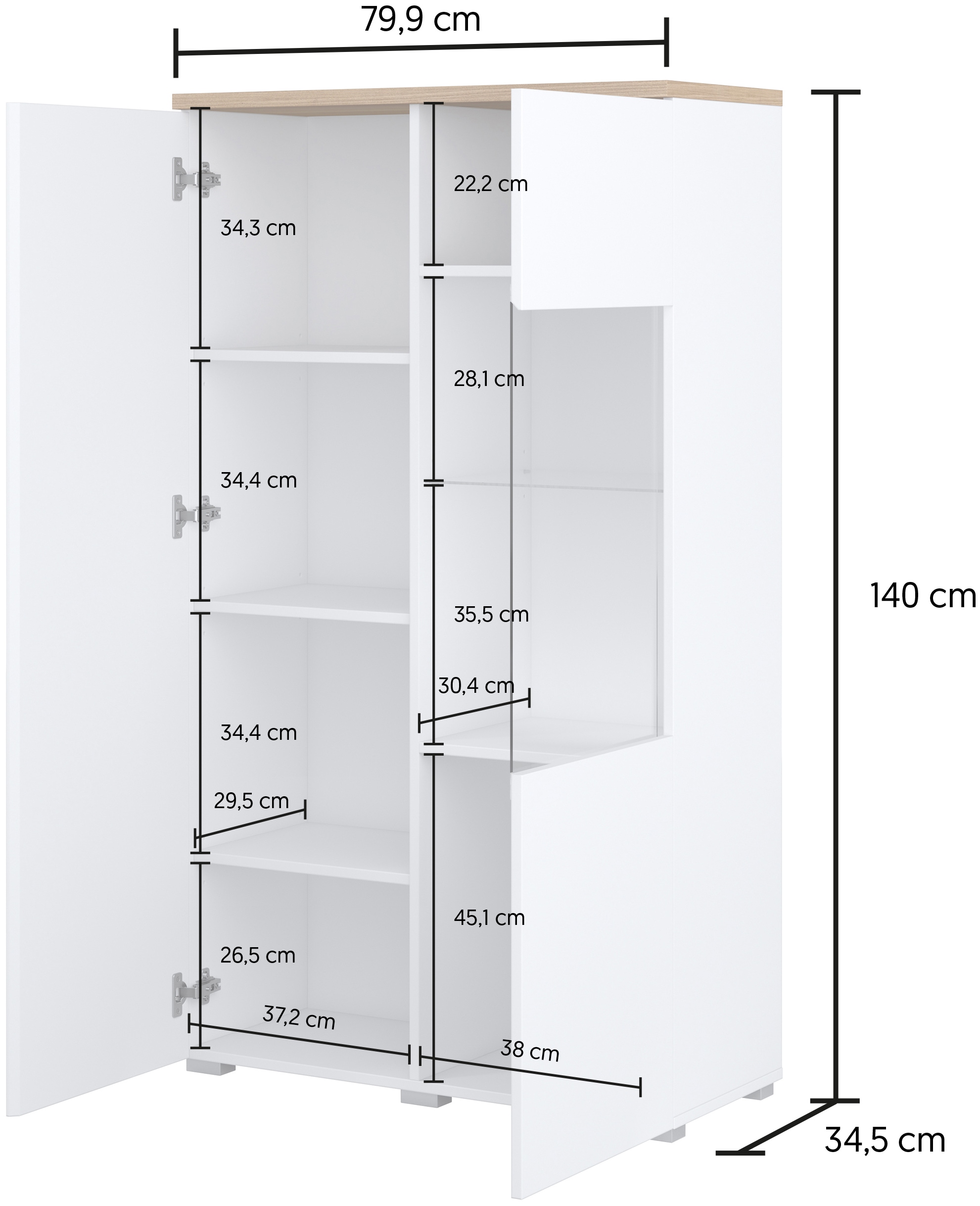 OTTO home Vitrine »Modo, Breite 80 cm, moderner griffloser Vitrineschrank« Vitrine mit viel Stauraum, Einlegeböden verstellbar, Glastür