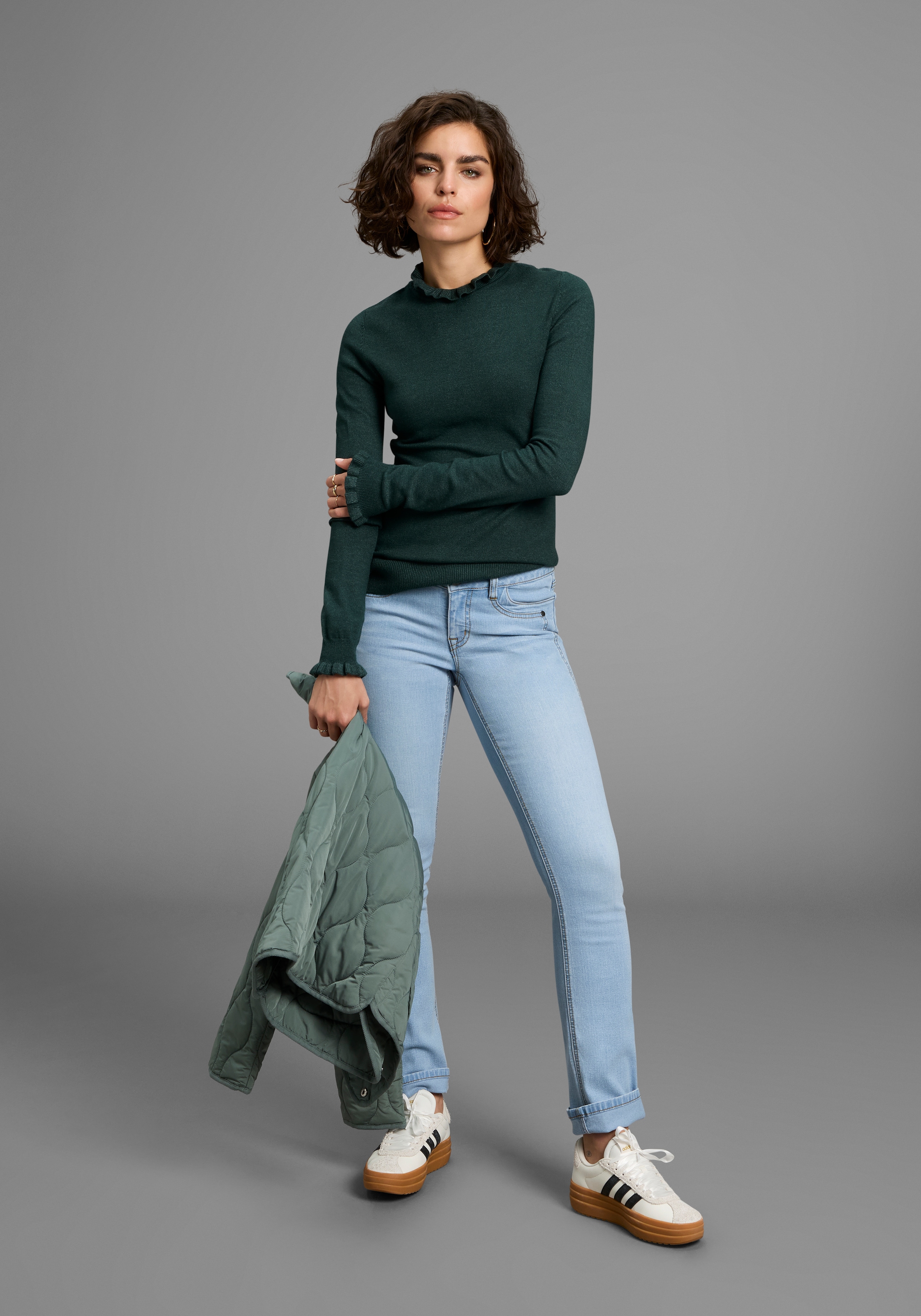 Laura Scott Stehkragenpullover, mit süßem Volant-Ausschnitt - NEUE KOLLEKTION