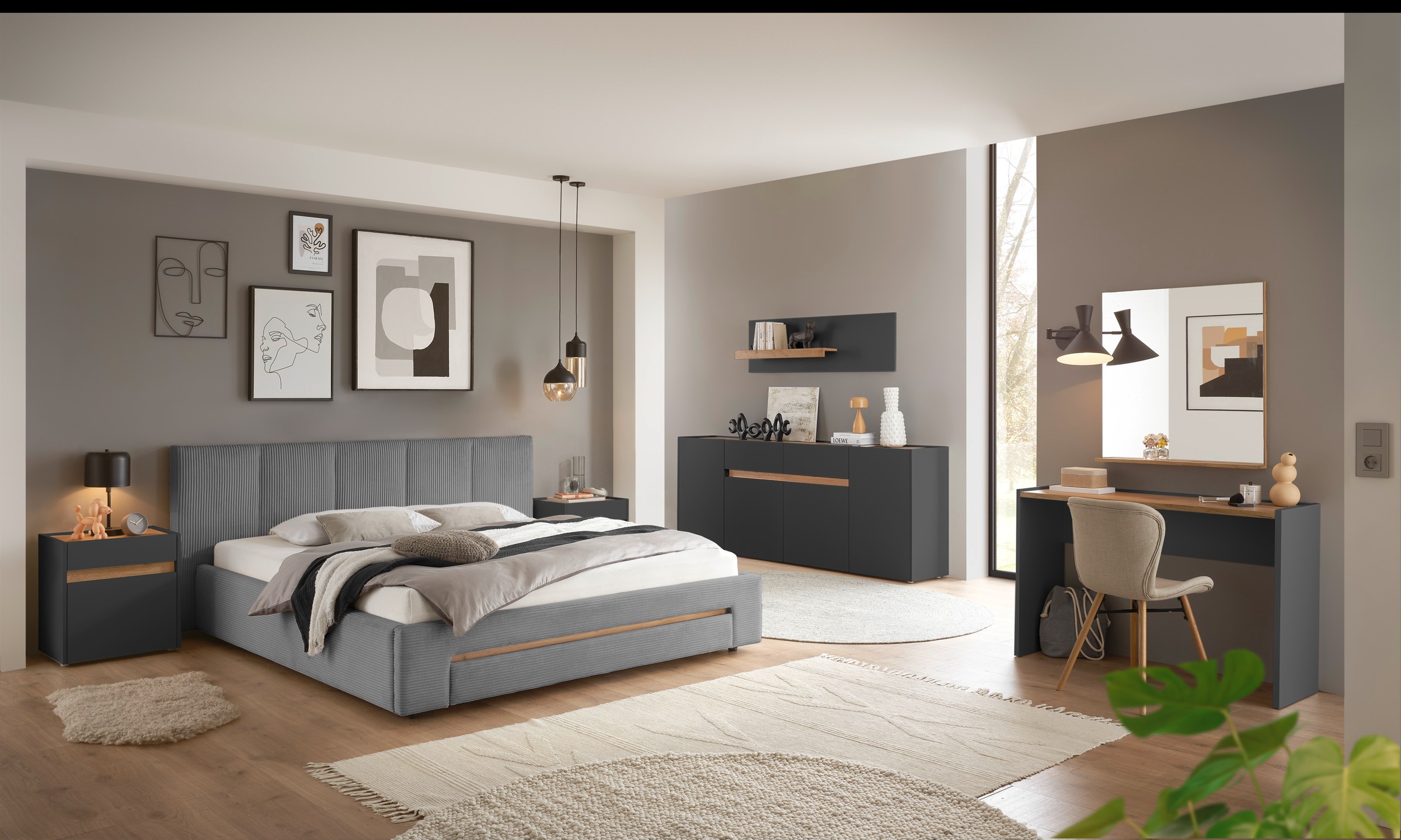 INOSIGN Polsterbett »CiTY/GiRON, Bettgestell mit Bettkasten, gepolstertes Stauraumbett«, mit Hundebett oder Stauraumschublade, Bezug Cord-oder Leinenoptik