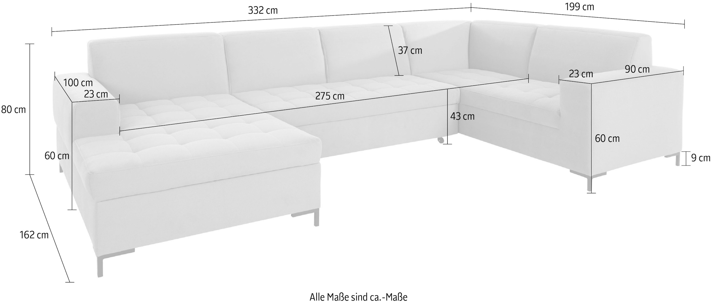 OTTO products Wohnlandschaft »Grazzo U-Form«, hochwertige Stoffe aus recyceltem Material, Steppung im Sitzbereich