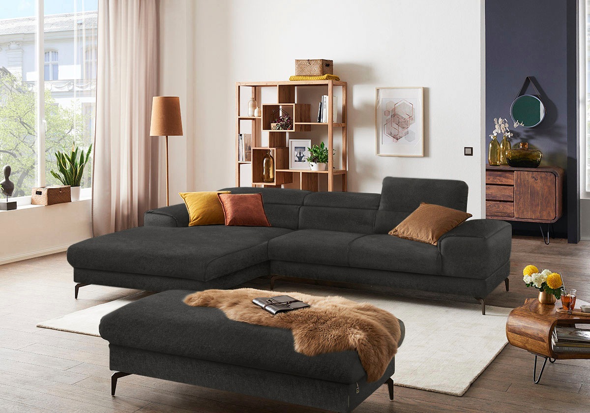 W.SCHILLIG Ecksofa »piedroo, Designsofa mit tollem Sitzkomfort, elegant und bequem, L-Form«, Kopfteilverstellung, wahlweise mit Sitztiefenverstellung, Breite 303cm