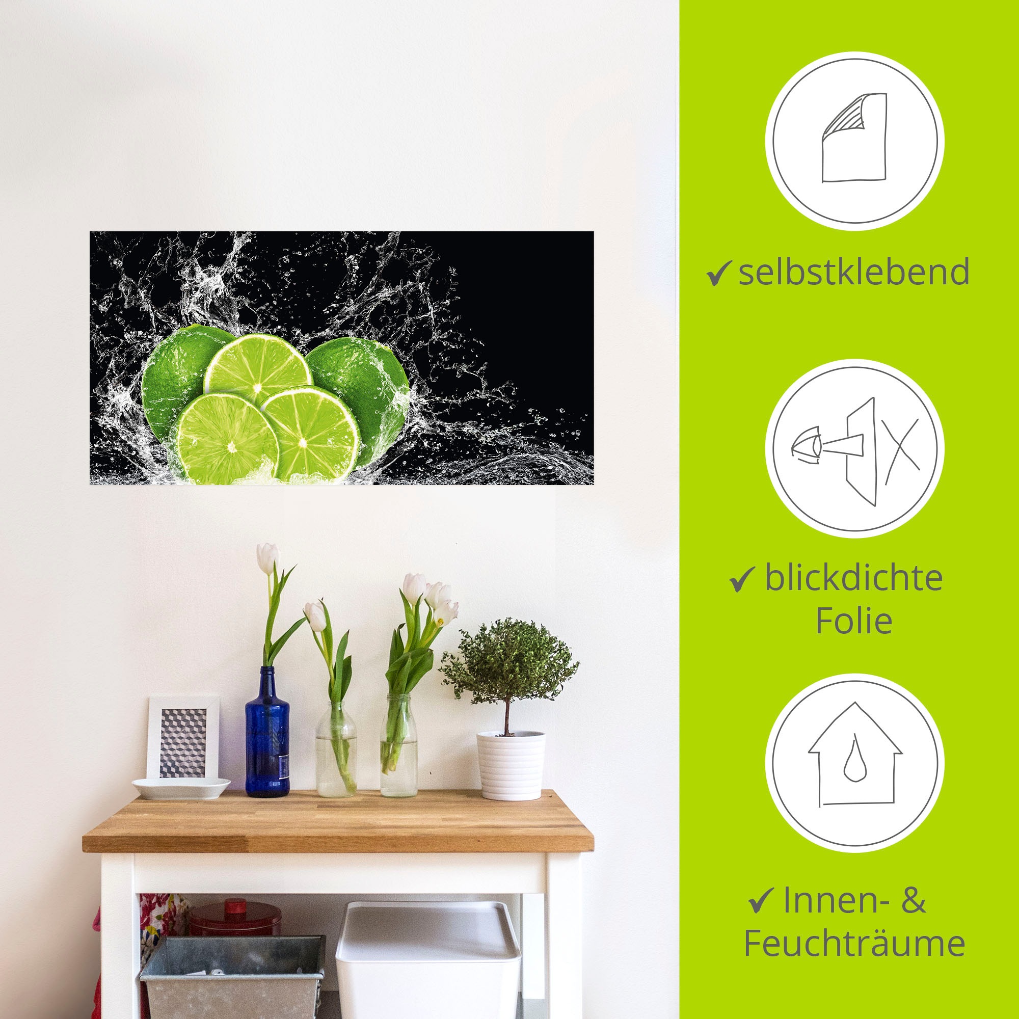 Artland Wandbild »Limone mit Spritzwasser«, Obst Bilder, (1 St.), als Leinwandbild, Poster, Wandaufkleber in verschied. Größen