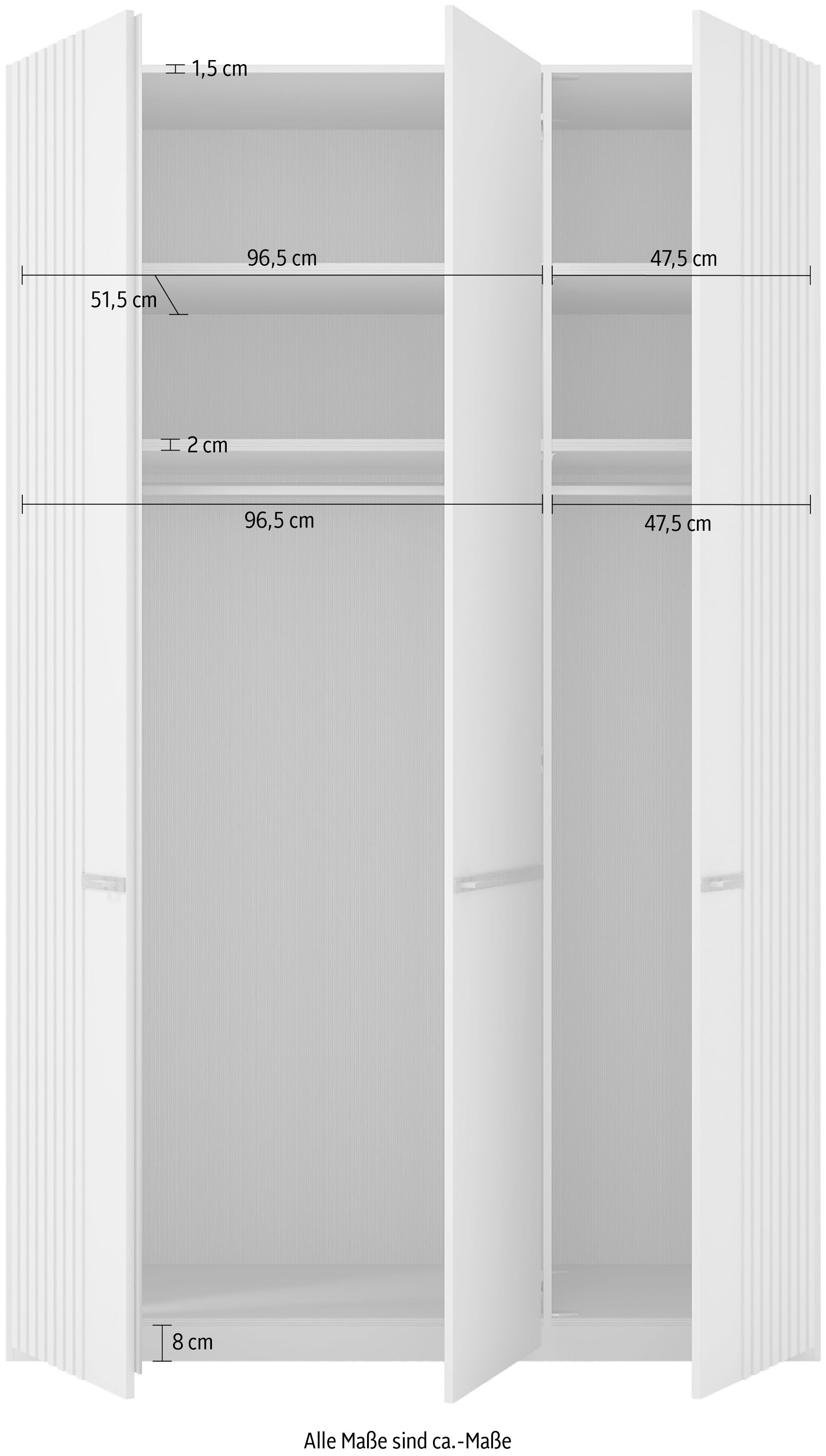 Musterring Drehtürenschrank »Isabelle«, Lamellen in Korpusfarbe, Griffe in silber, versch. Größen und Farben