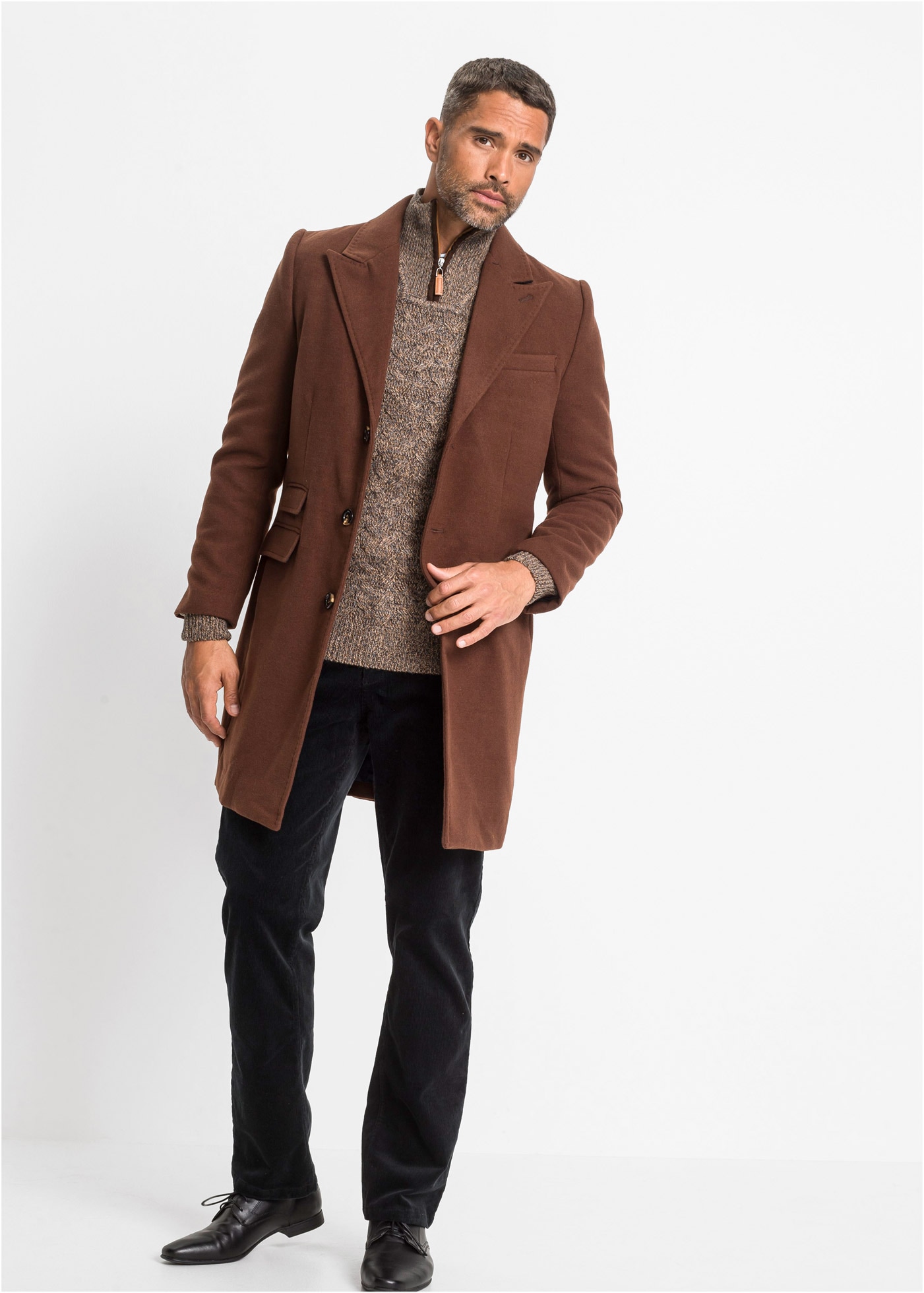 bonprix Strickpullover »Troyer-Pullover mit Wolle« mit Zopfmuster in melierter Optik