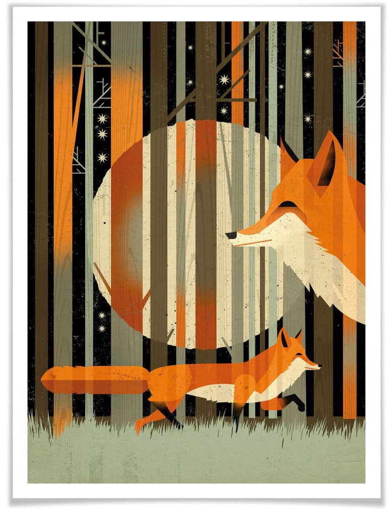 Wall-Art Poster »Midnight Foxes«, Schriftzug, St.), Bild, Wandbild, (1 Wandposter bestellen Poster, bequem