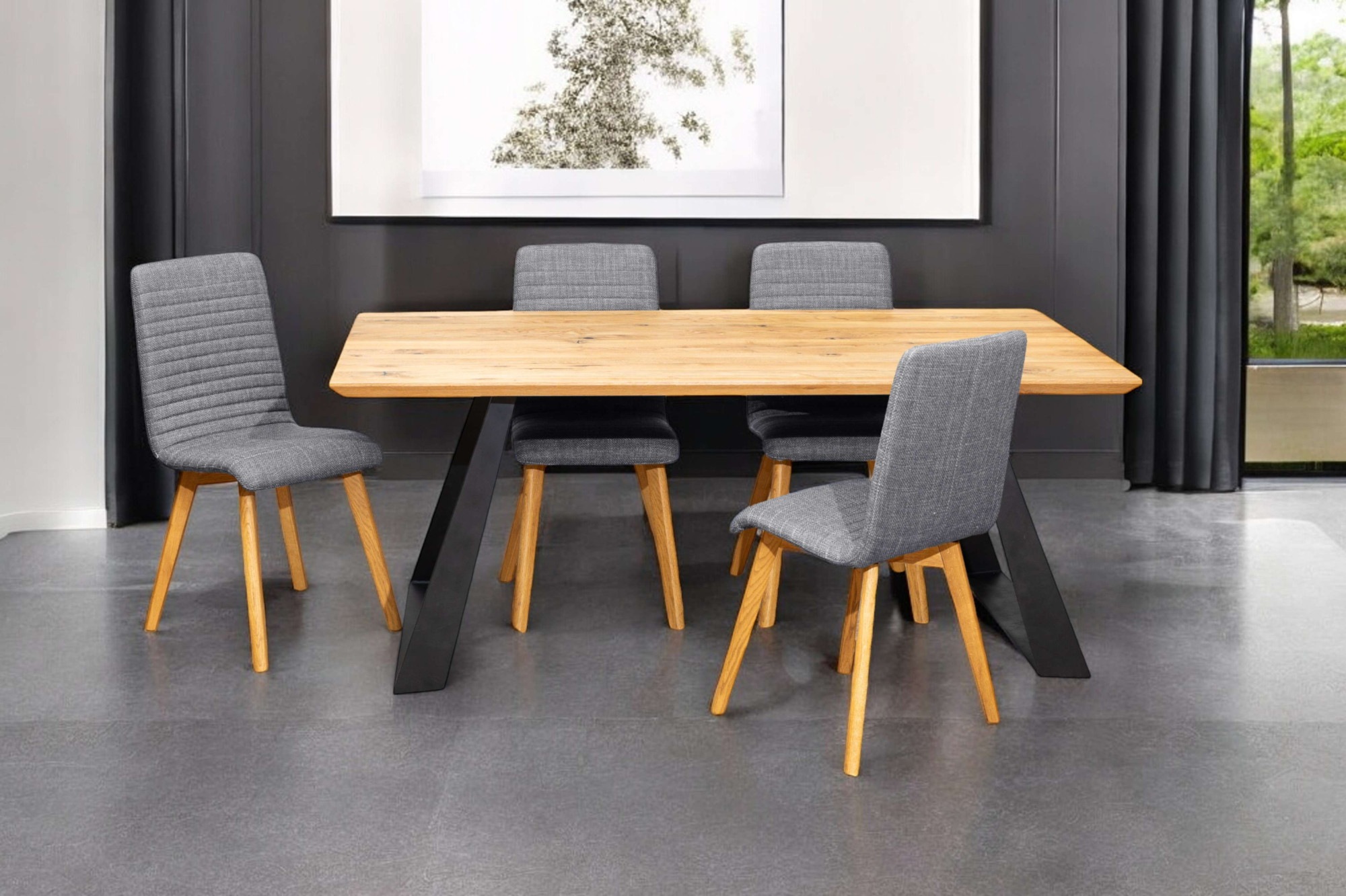 Home affaire Essgruppe »Arosa Sitzgruppe für Küchen, Esstisch mit 4 Polsterstühlen, 5-tlg«, (Set, 5 tlg., 5-tlg), Stuhlbeine in Eiche Natur oder Buche Schwarz, Tisch 180 cm, U-Gestell