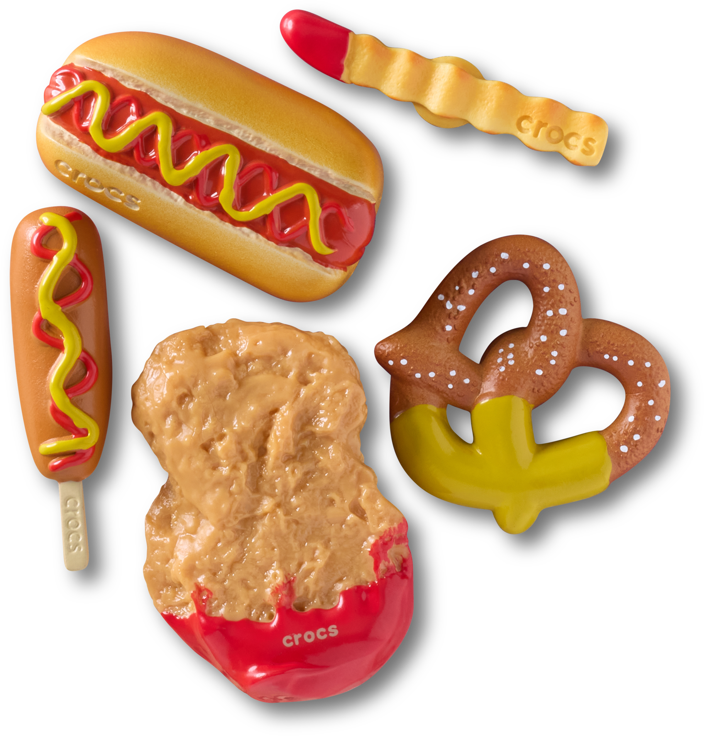 Crocs Schuhanstecker »Jibbitz™  YUM Dipped Junk Food« Set, Kein Spielzeug. Nicht für Kinder unter 3 Jahren geeignet, 5 Anstecker für Crocs Schuhe mit Food Motive