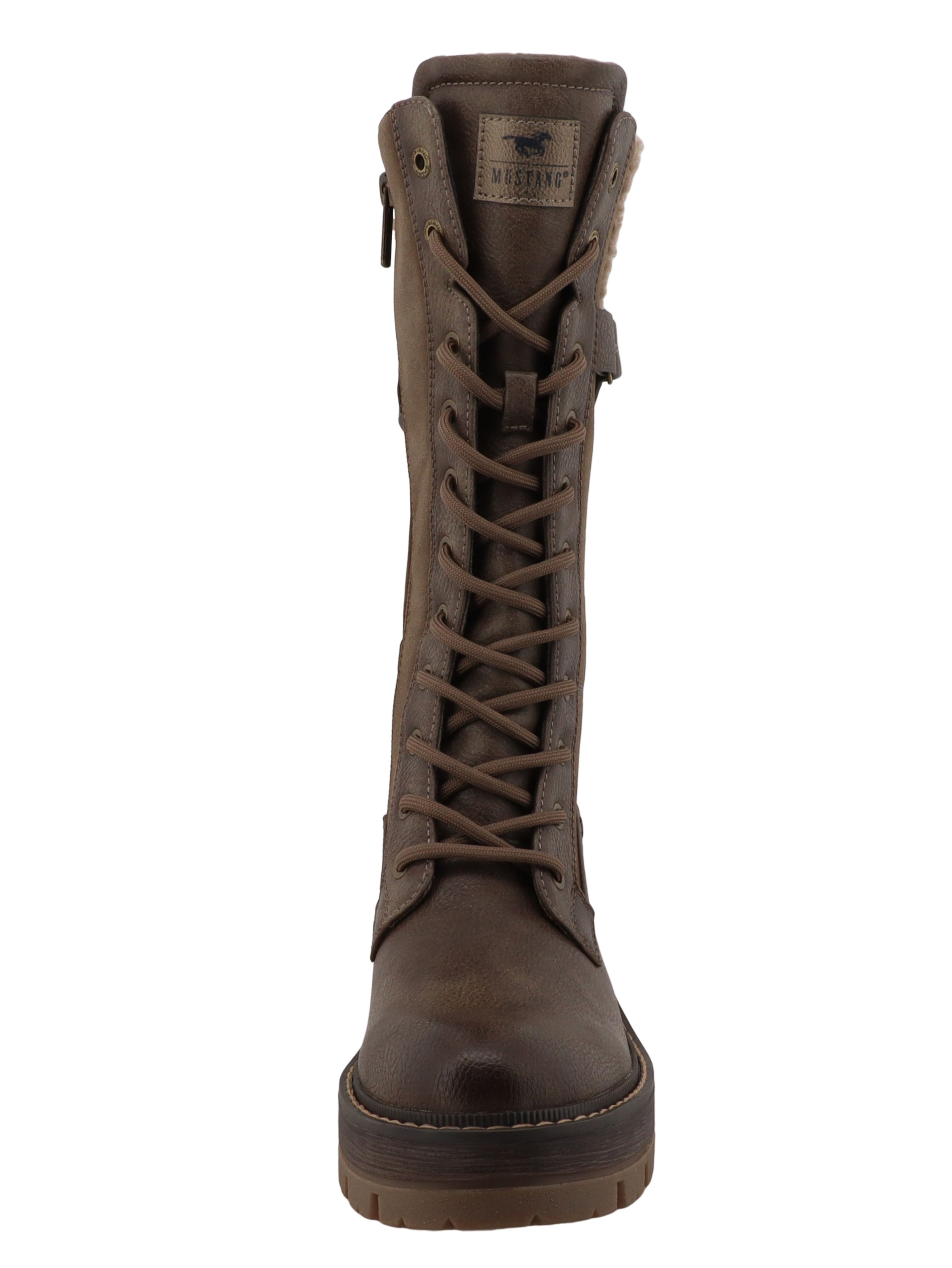 Mustang Shoes Winterstiefel »Stiefel«  Blockabsatz, Schnürstiefel mit Warmfutterkragen und Zierschnalle