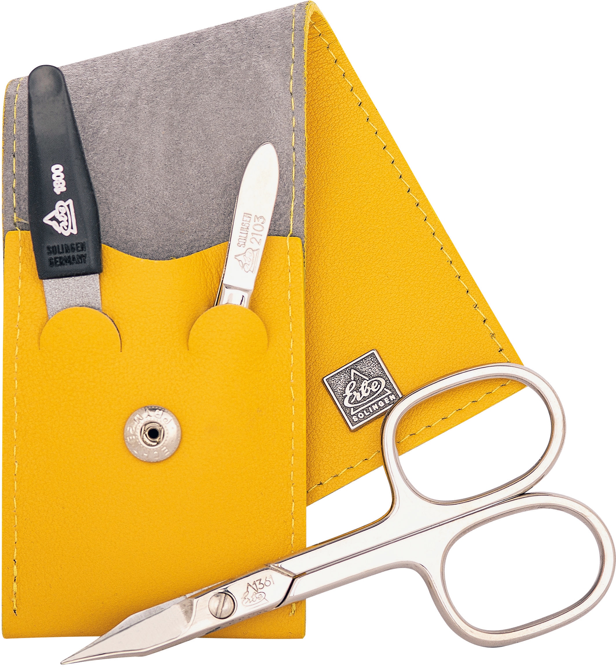 ERBE Maniküre-Etui »ERBE Maniküre Set Taschen-Etui Serie "Colour", gelb, 3-tlg.«, (3 tlg.), Hochwertiges Rindleder und stilvolle Farb-Harmonie vereinen sich.