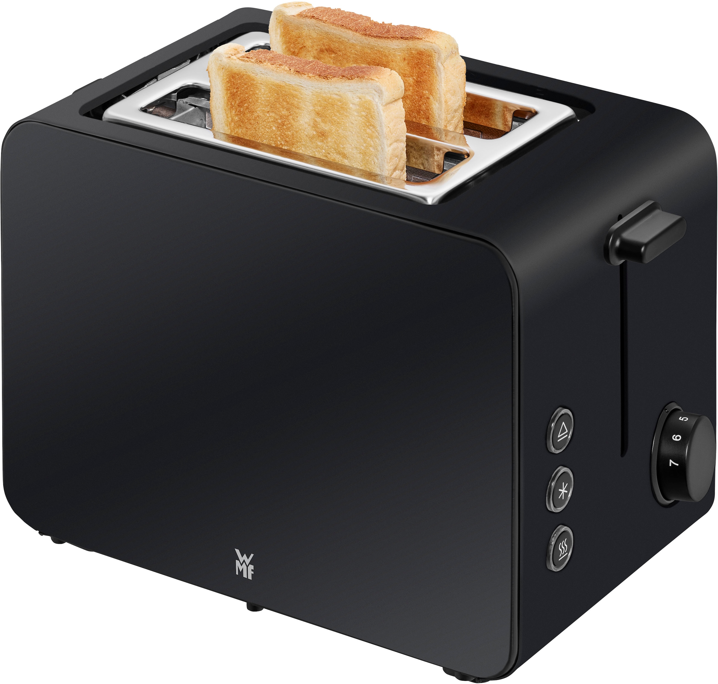 WMF Toaster »Stelio Deep Black«, 2 kurze Schlitze, 900 W, 7 Bräunungsstufen, Cromargan, Brotzentrierung, Brötchenwärmer, 900 W