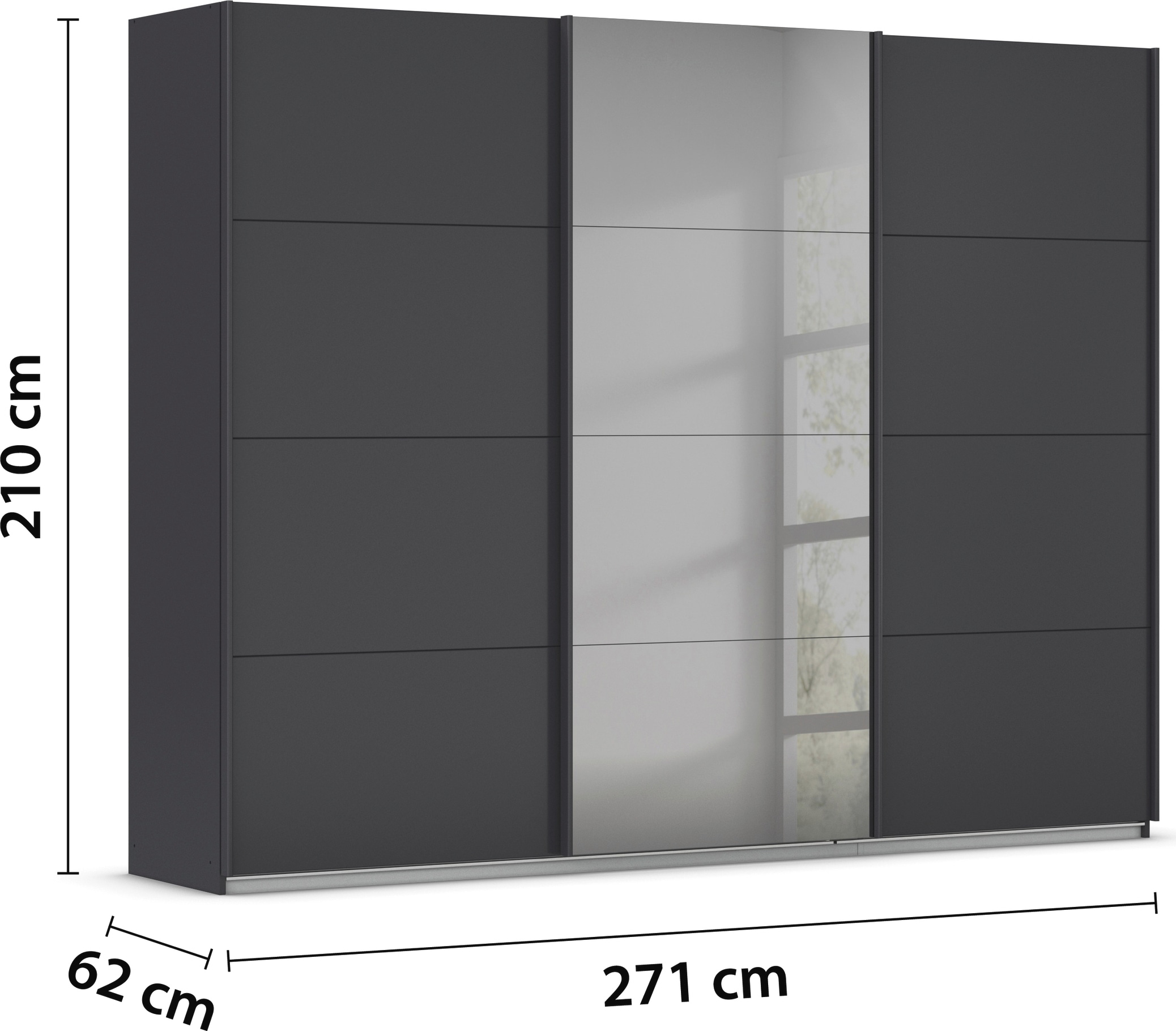 INOSIGN Schwebetürenschrank »Ferris Schrank Garderobe Breite 2,71m BESTSELLER Schlafzimmerschrank«, Kleiderschrank mit Spiegel in 3 Ausführungen BASIC/CLASSIC/PREMIUM