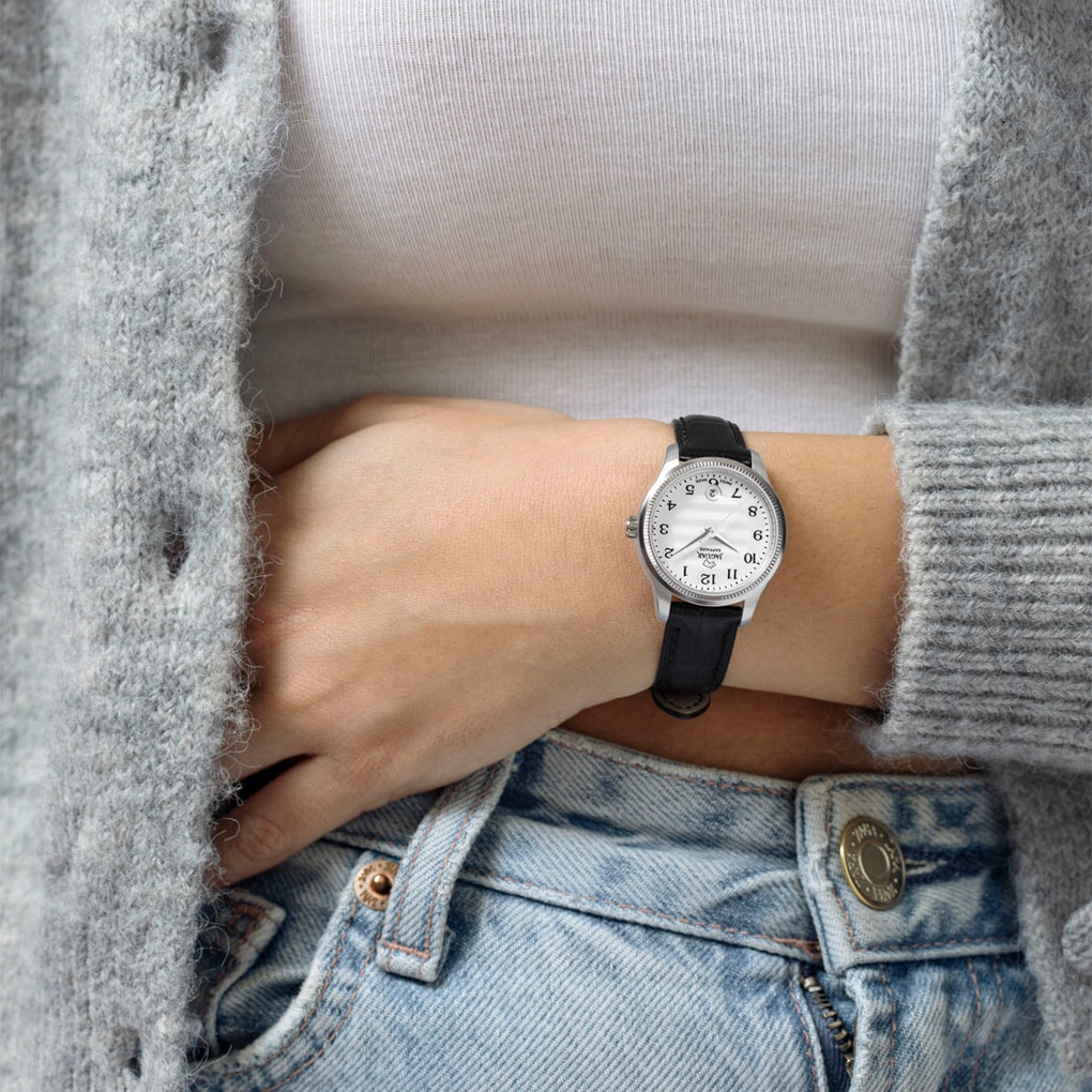 Jaguar Quarzuhr »Essentia« Armbanduhr, Damenuhr, Swiss Made, Lederarmband, Saphirglas,Datum