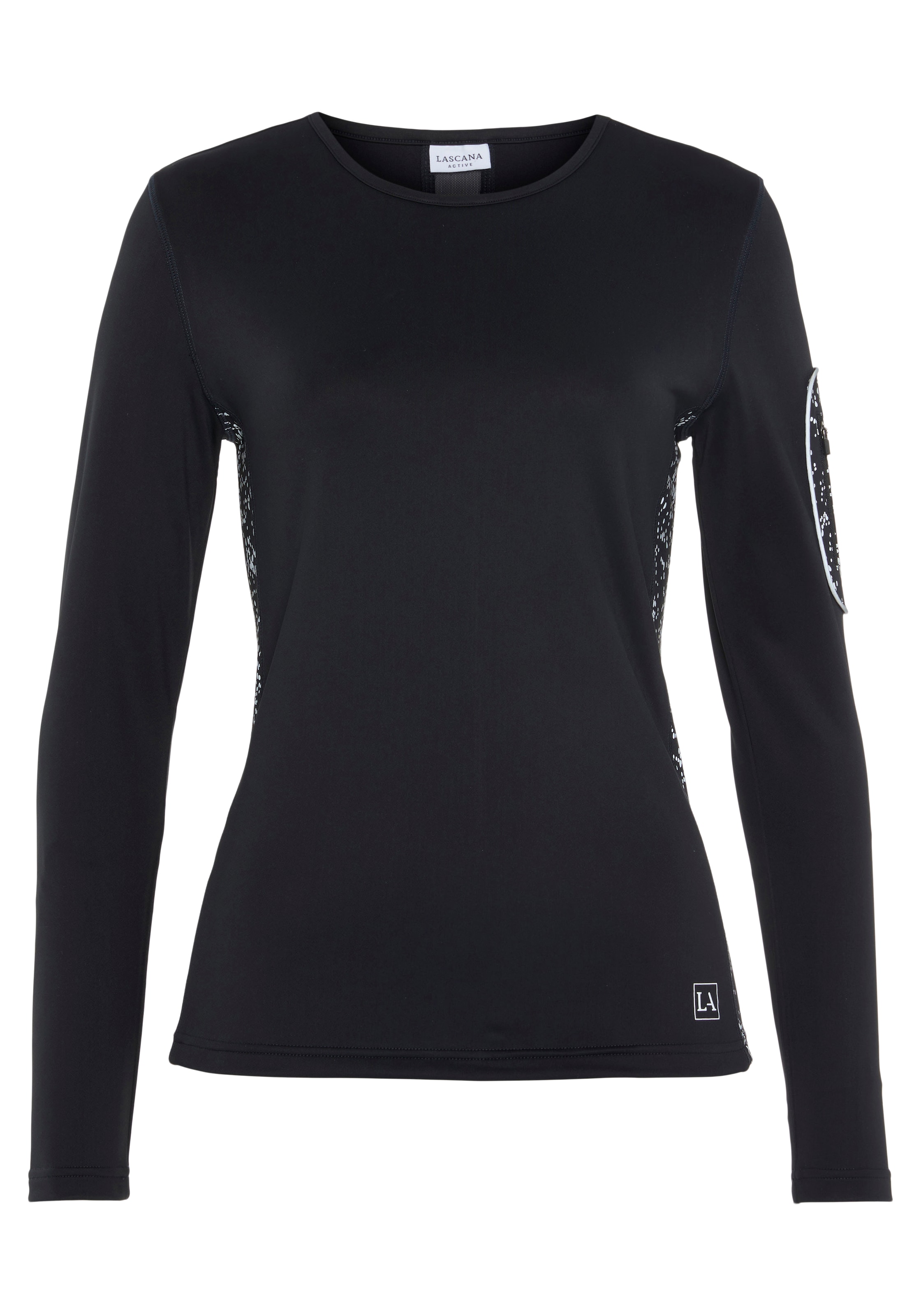 LASCANA ACTIVE Laufshirt »-Langarmshirt«, mit reflektierendem Print und praktischer Armtasche