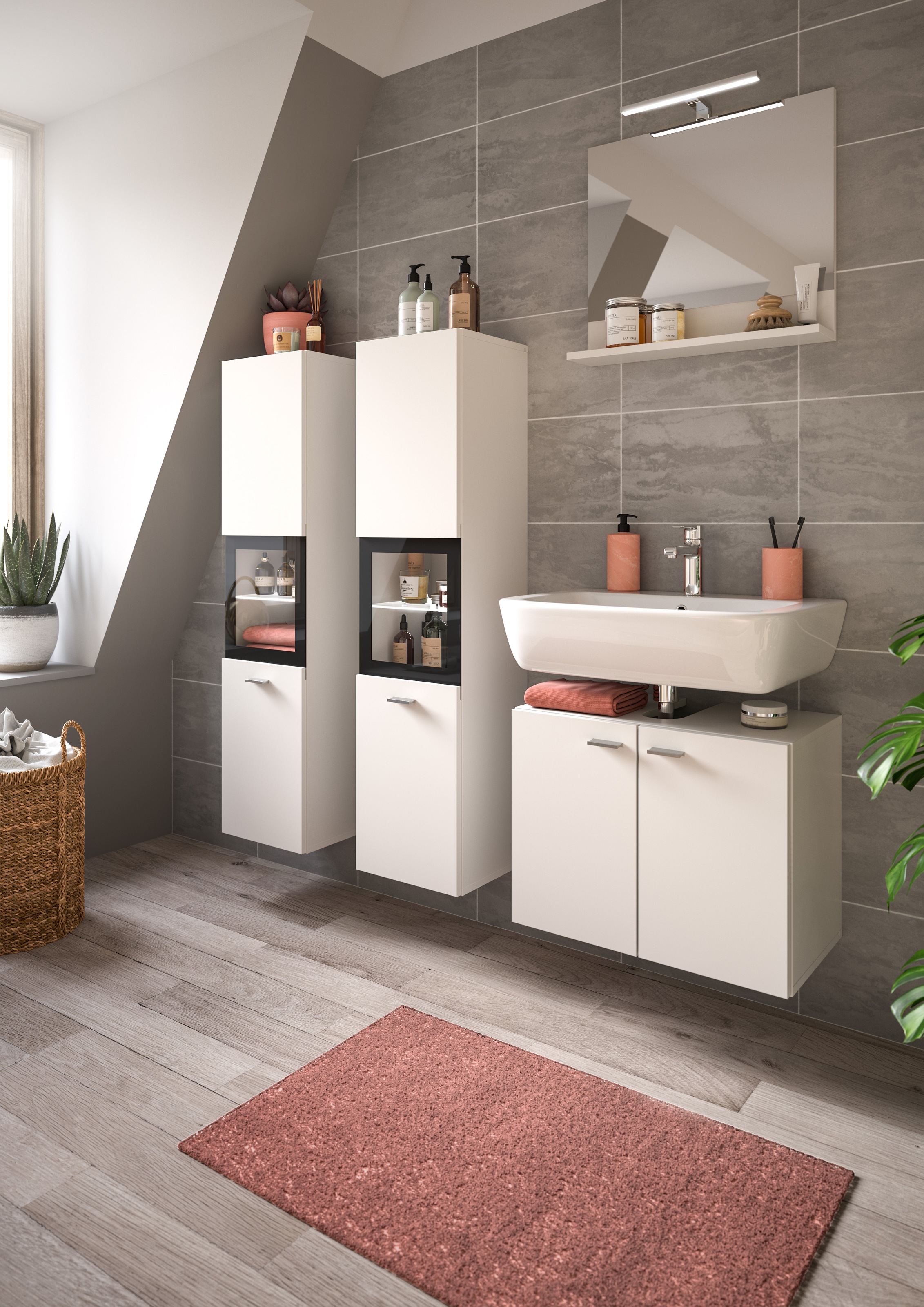 welltime Hochschrank »Tampa, Höhe 125cm, hängend oder stehend montierbar«, Badschrank, Bad-Hängeschrank, Badezimmer, Bad-Möbel