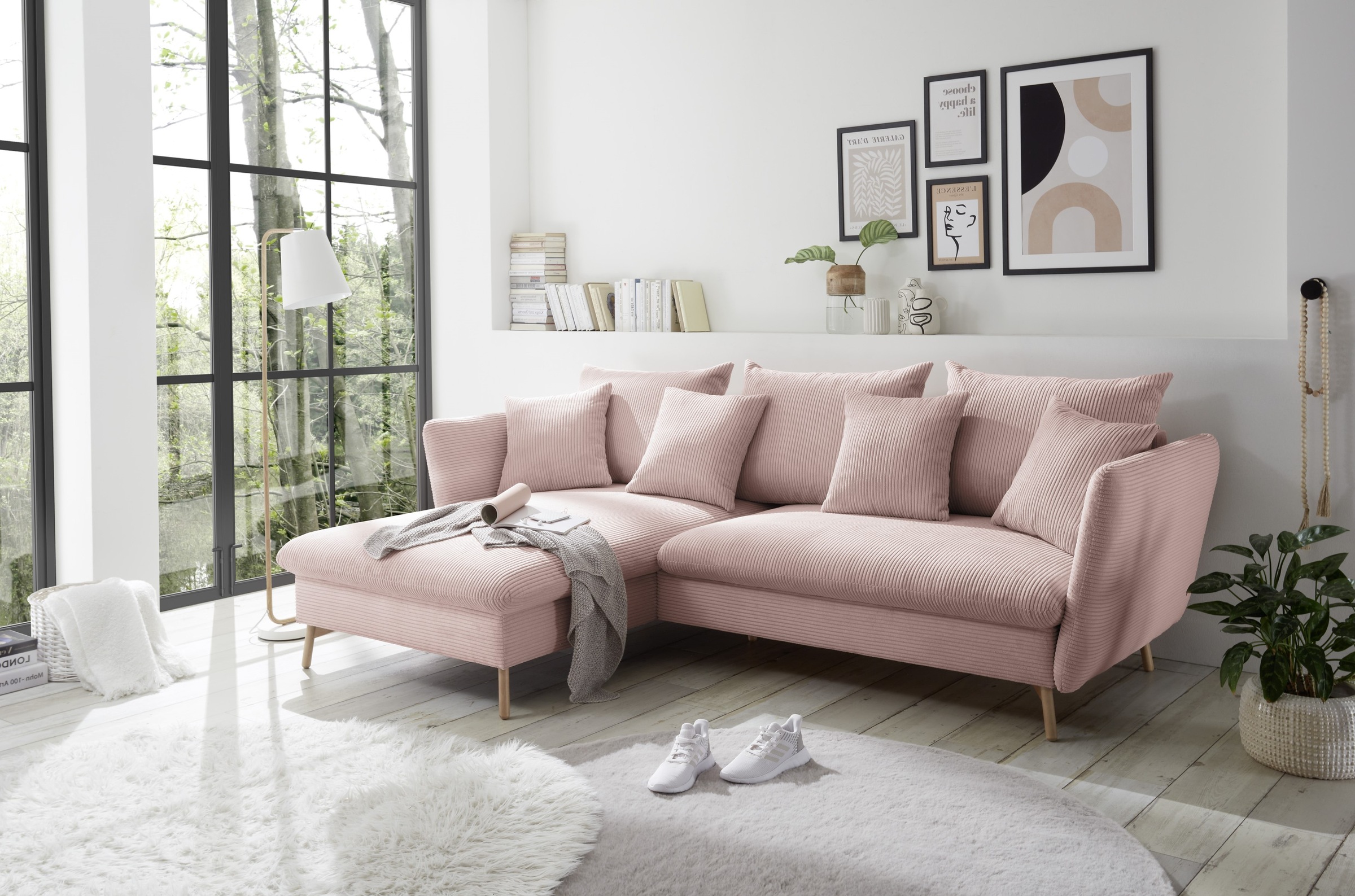 andas Ecksofa »MERLE, 258 cm, L-Form, traumhafter Cord,«, mit Bettfunktion und Bettkasten, Liegefläche 224 x 139