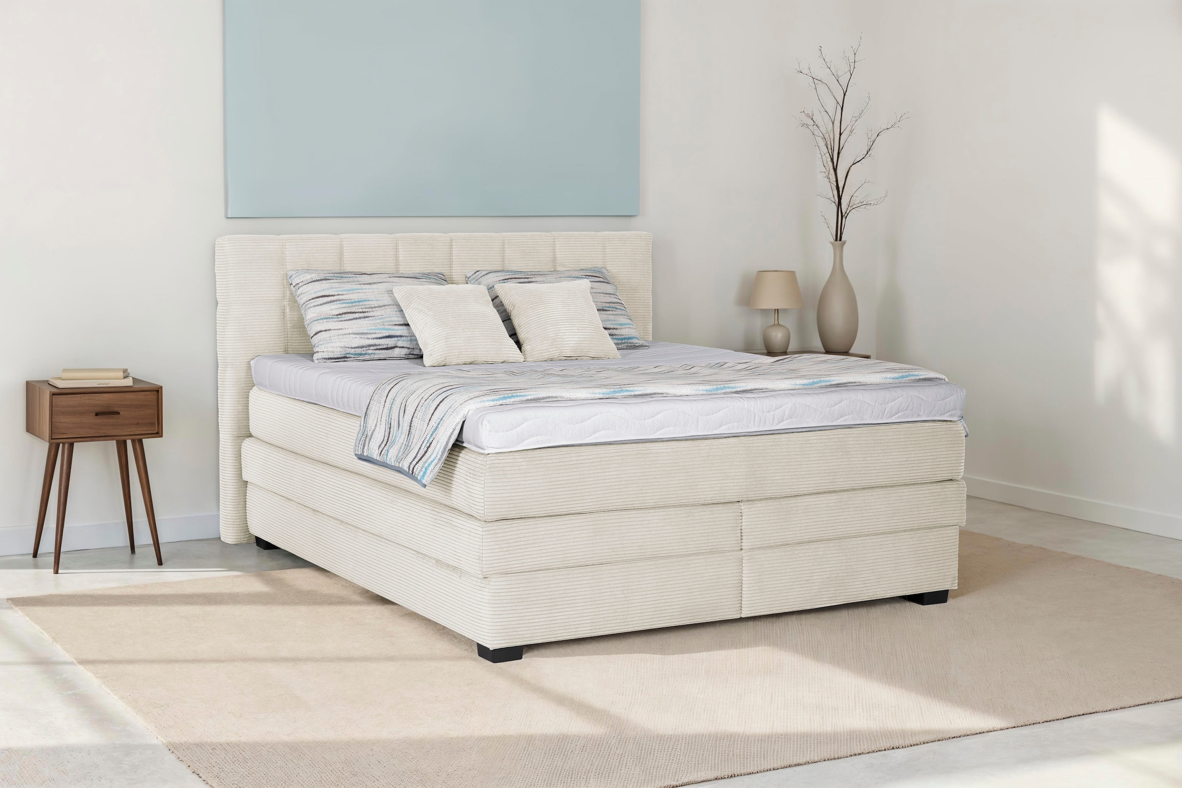 Die PlanBar Boxspringbett »OC-ON21088« inkl. Matratzen u. Bonellfederkern Unterbau, Stauraum, 160/180x200cm