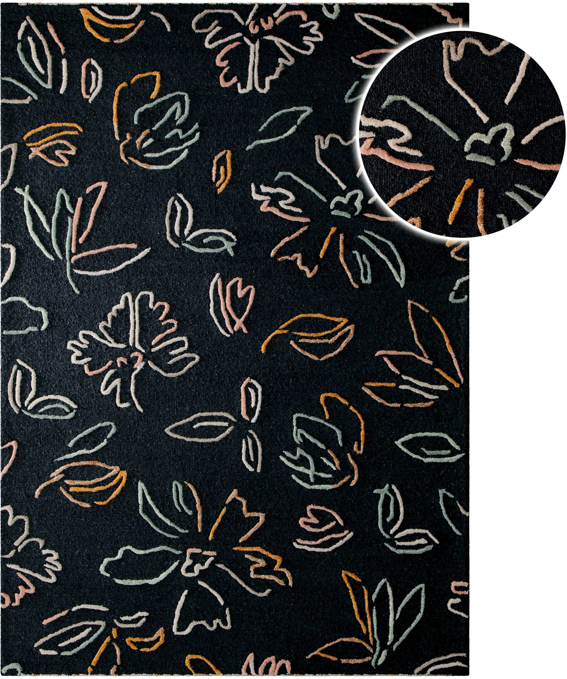 Wecon home Teppich »Vee« rechteckig 10 mm Höhe Wollteppich, floral, hochwertig, pflegeleicht, modern, handgetuftet