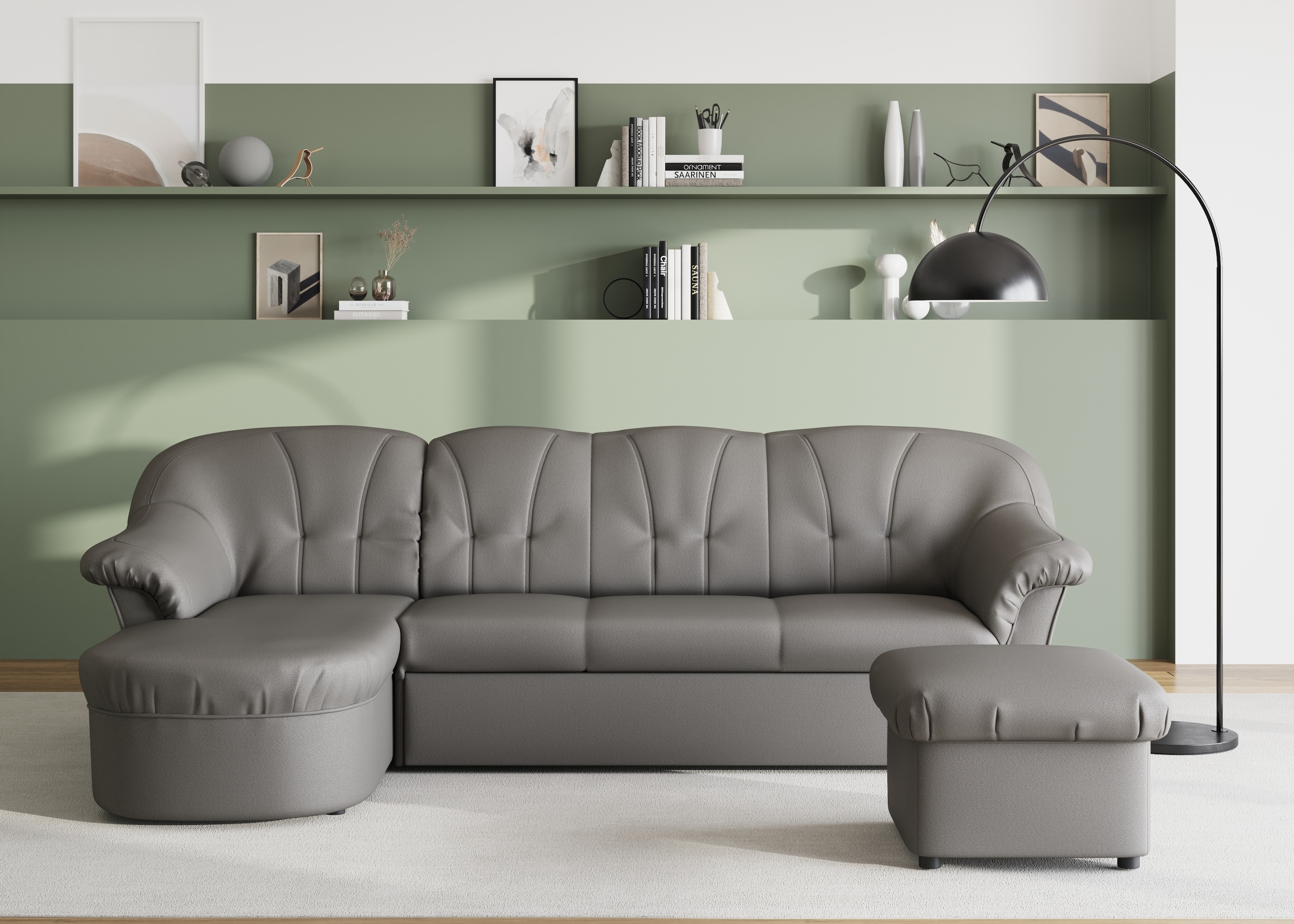 DOMO collection Ecksofa »Pegnitz, elegante Rückensteppung, kompakte Stellmaße 238/141cm, L-Form«, wahlweise mit Bettfunktion