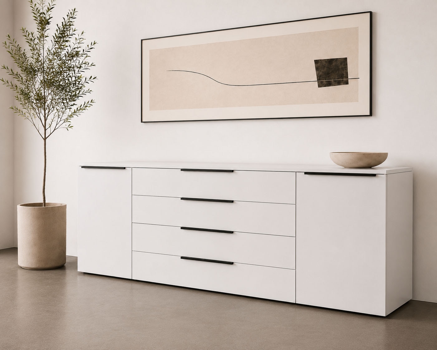 borchardt Möbel Sideboard "Tom, moderne Kommode mit Metallgriffen, 200cm breit" 2 Türen, 3 Schubfächer, Metallgriffe anthrazit