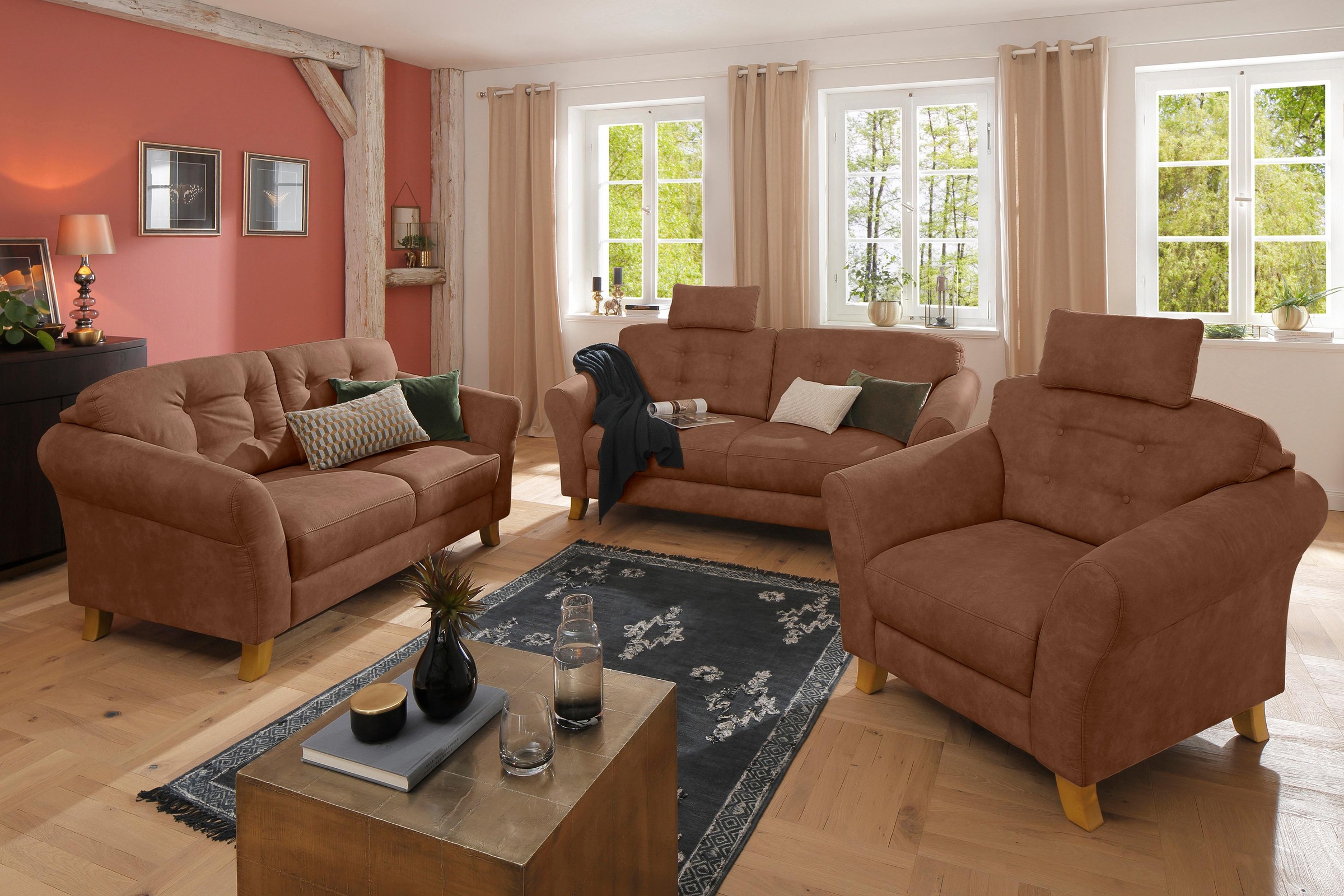 Home affaire 3-Sitzer »Trondheim«, mit Federkern, Knopfheftung im Rücken