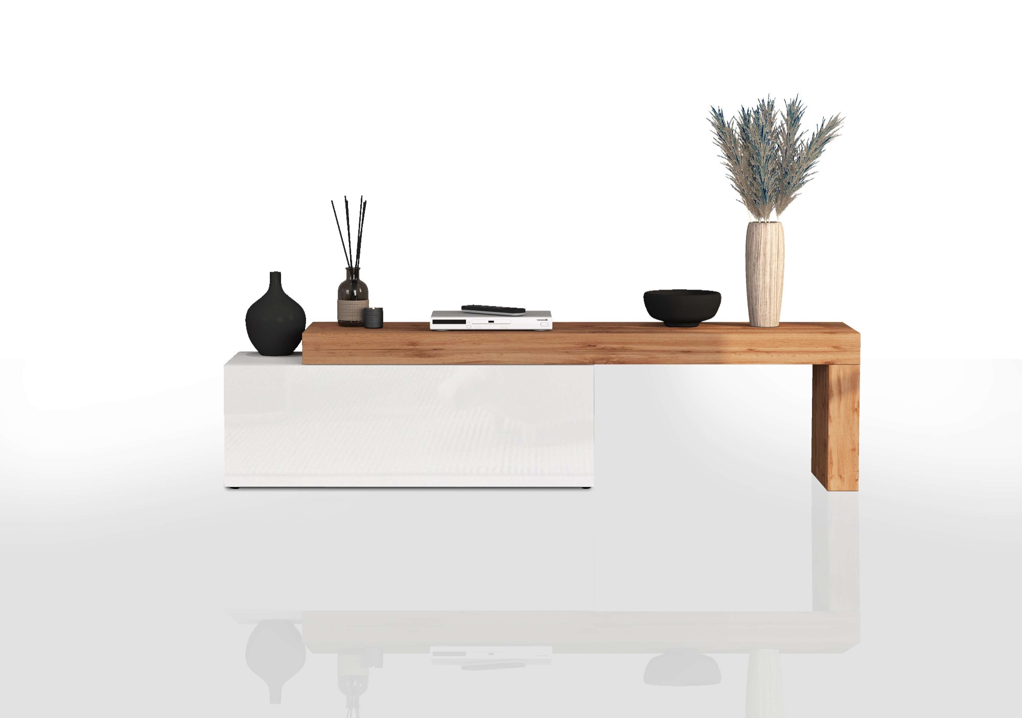 INOSIGN TV-Board »Chronos TV-Board, Lowboard«, (1 St., Breite verstellbar von 180 bis 290 cm), Breite 240 cm TV-Board,Lowboard,1 Klappe und ein L-Förmiger Aufsatz